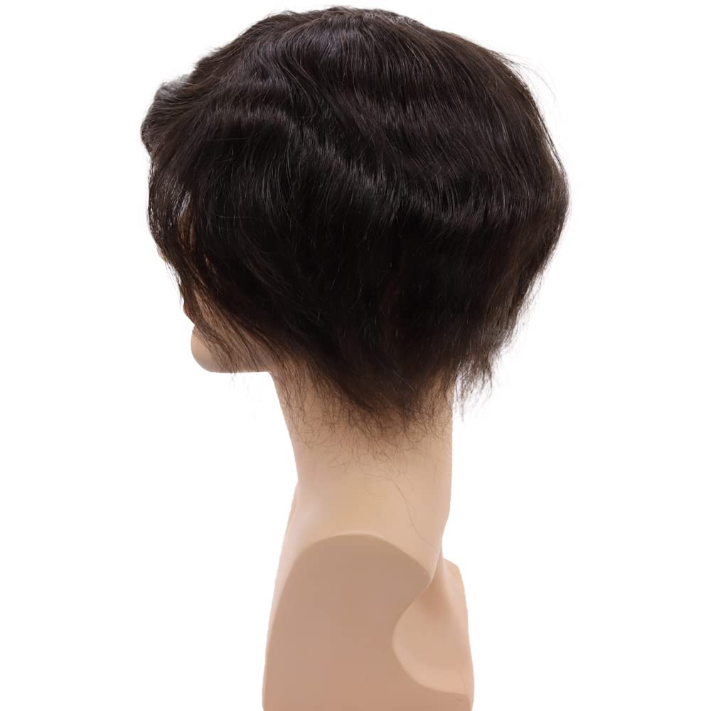 100% European Human Hair Toupee for Men - Mono Lace with PU Base - Natural Looking Hair Replacement System - #2 Darkest Brown Color - Perfect for Daily Wear, Special Occasions & Hair Loss Solutions