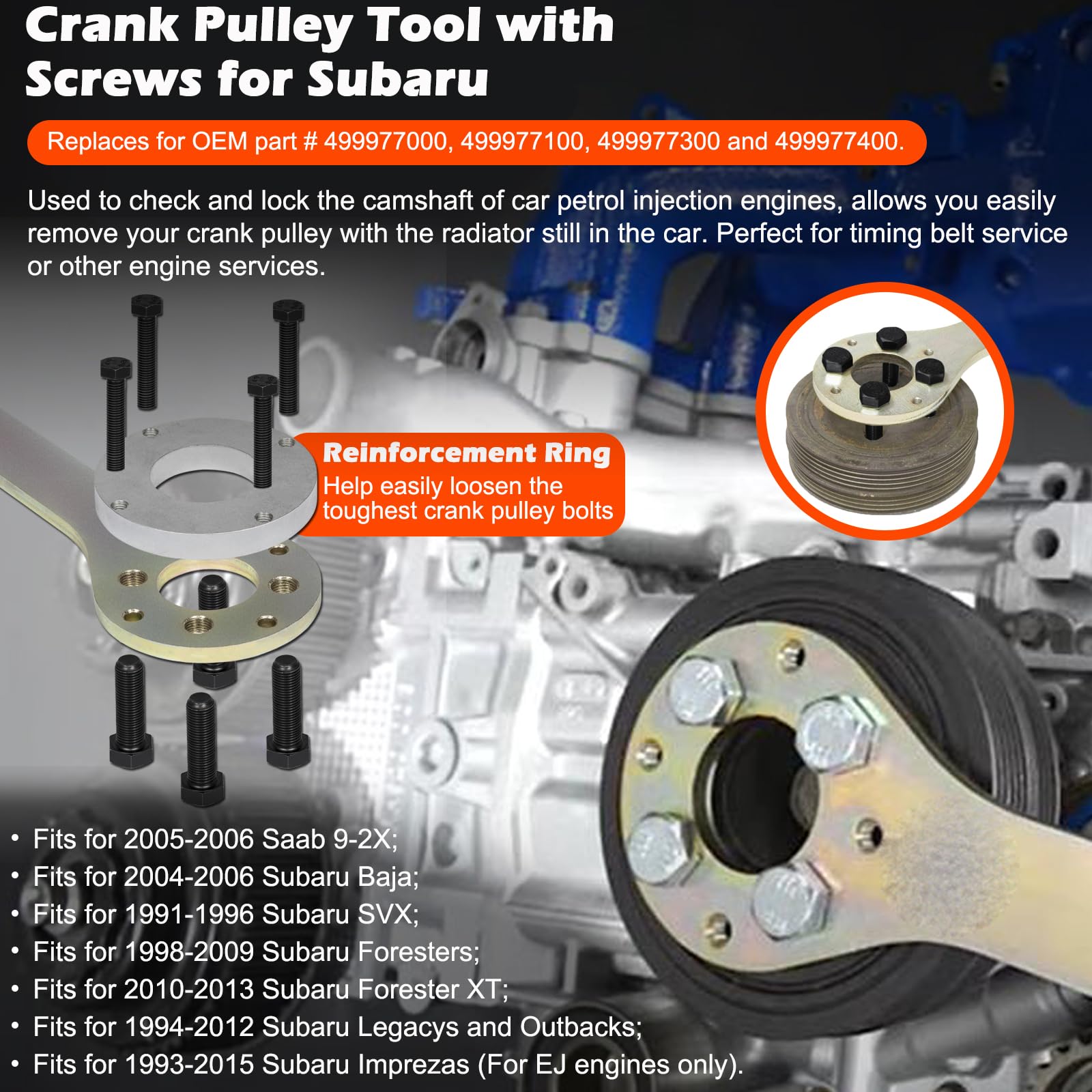 Subaru Engine Cam Gear Lock Tool Kit - Crank Pulley Wrench Holder with Screws, Camlock & Intake/Exhaust Cam Sprocket Wrench | Perfect for Subaru STD Engine Repairs & Maintenance
