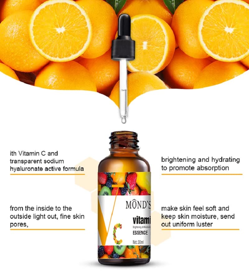 Vitamin C Serum for Face with Ethyl Ascorbic Acid & Hyaluronic Acid - Brightening Treatment for Hyperpigmentation & Dark Spots - 30ml with Free Bio-Cellulose Under Eye Masks (Pack of 5) - Perfect for Daily Skincare Routine & Nighttime Skin Repair