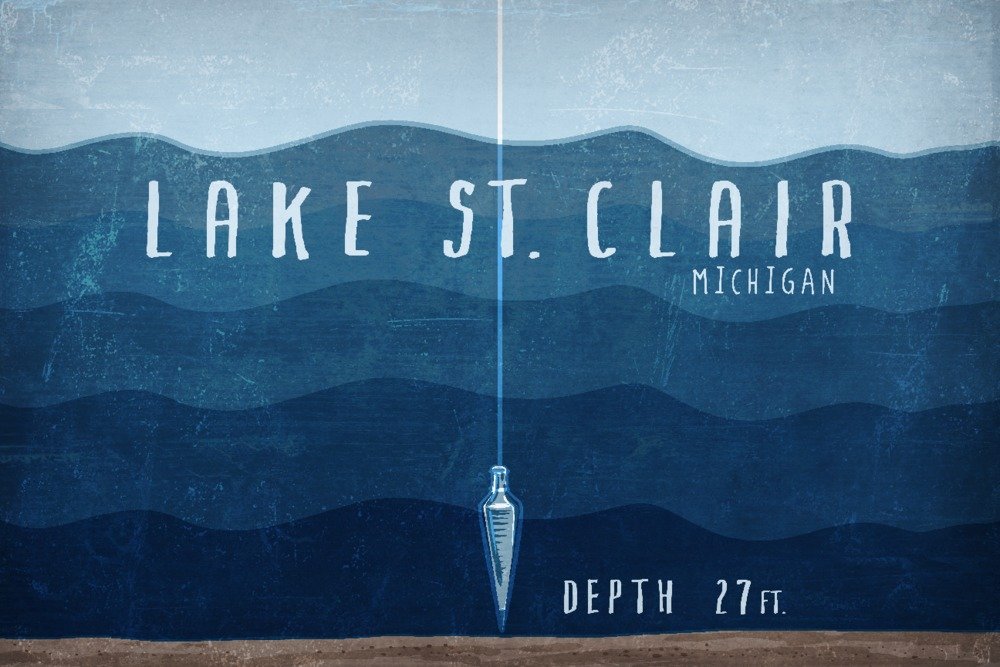 Lake St. Clair Michigan Depth Map - 36x54 Giclee Gallery Print - Lake Essentials Travel Poster - Wall Decor for Home, Office & Cabin - Great Lakes Nautical Chart Art