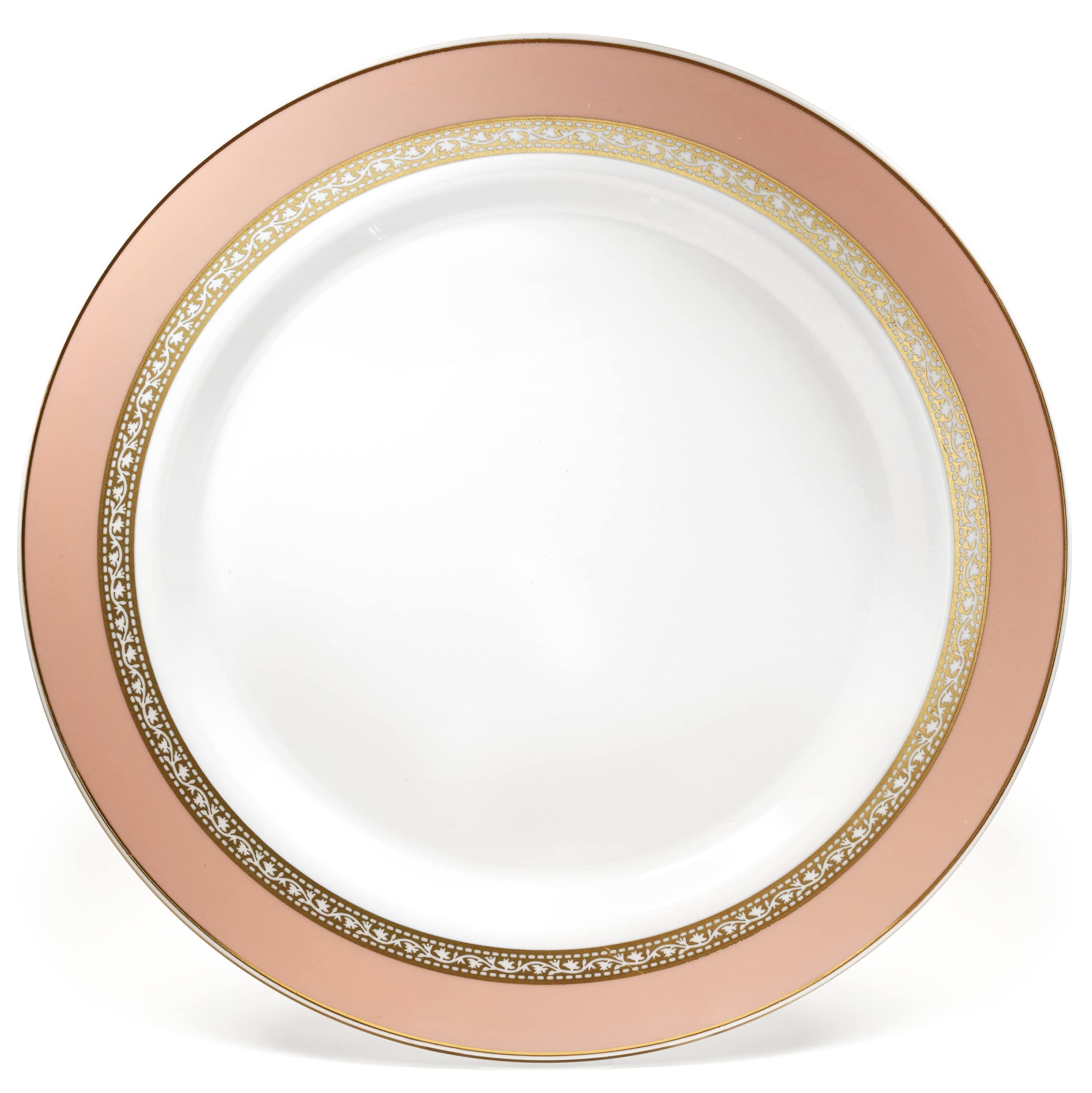240 Heavyweight Disposable Plastic Plates for Weddings & Parties - 10.5'' Elegant Dinner Plates in Ritz Blush & Gold - Perfect for Formal Events, Catering & Special Occasions