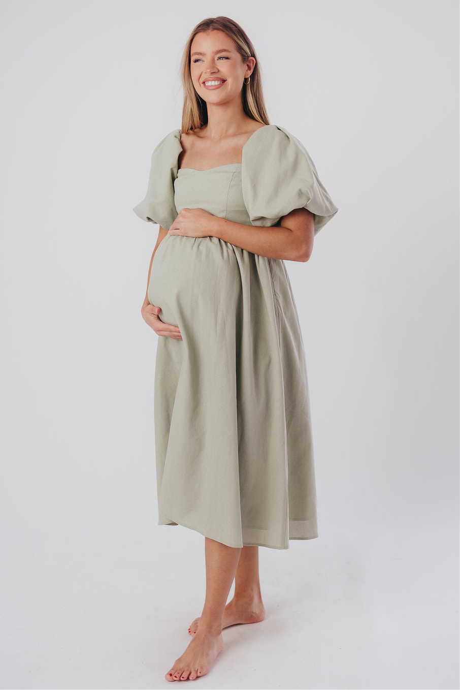 Hamilton Midi Dress in Olive - Bump Friendly Maternity Dress (Sizes S-2XL) | Flowy Summer Dress for Pregnancy, Nursing & Everyday Wear