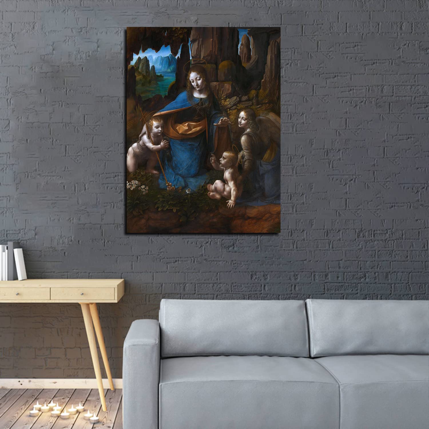 Da Vinci Canvas Wall Art - The Virgin of the Rocks Framed Painting, Large Ready to Hang Canvas Print for Bedroom, Office & Living Room Decor | Renaissance Artwork for Home & Office Wall Decor