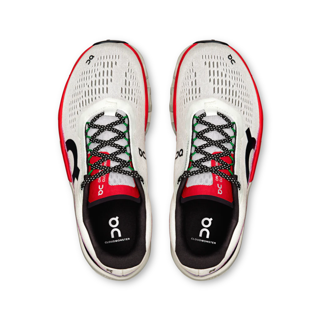 ON Women's CloudMonster 2 Running Shoes - Lightweight Cushioned Sneakers for Women in Ivory/Red - Perfect for Jogging, Gym Workouts & Everyday Wear