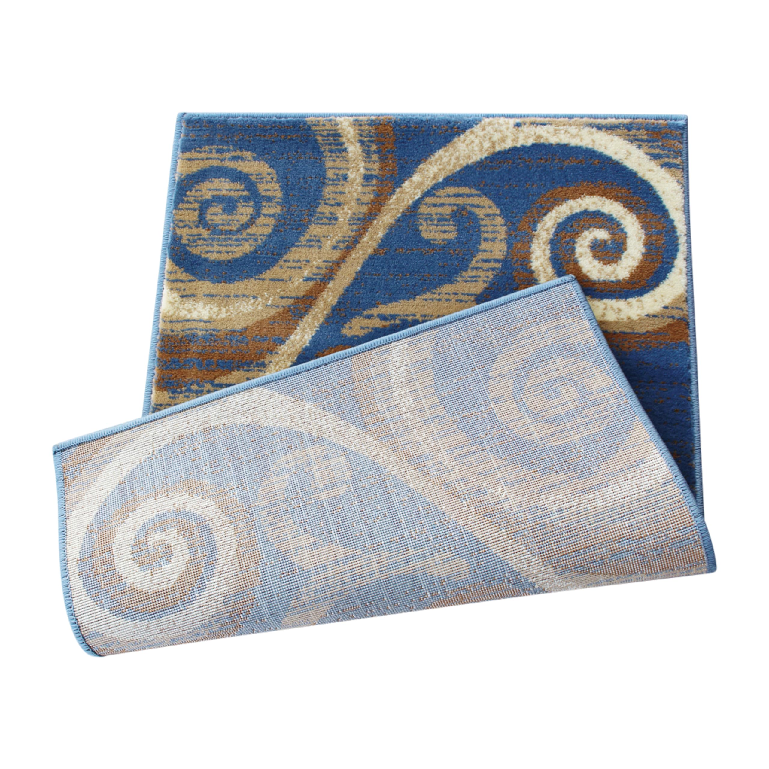 EMMA + OLIVER Blue Swirl Pattern Olefin Accent Rug 2x3 - Plush Pile, Stain & Moisture Resistant, Easy Care with Jute Backing - Perfect for Living Room, Bedroom or Office Decor