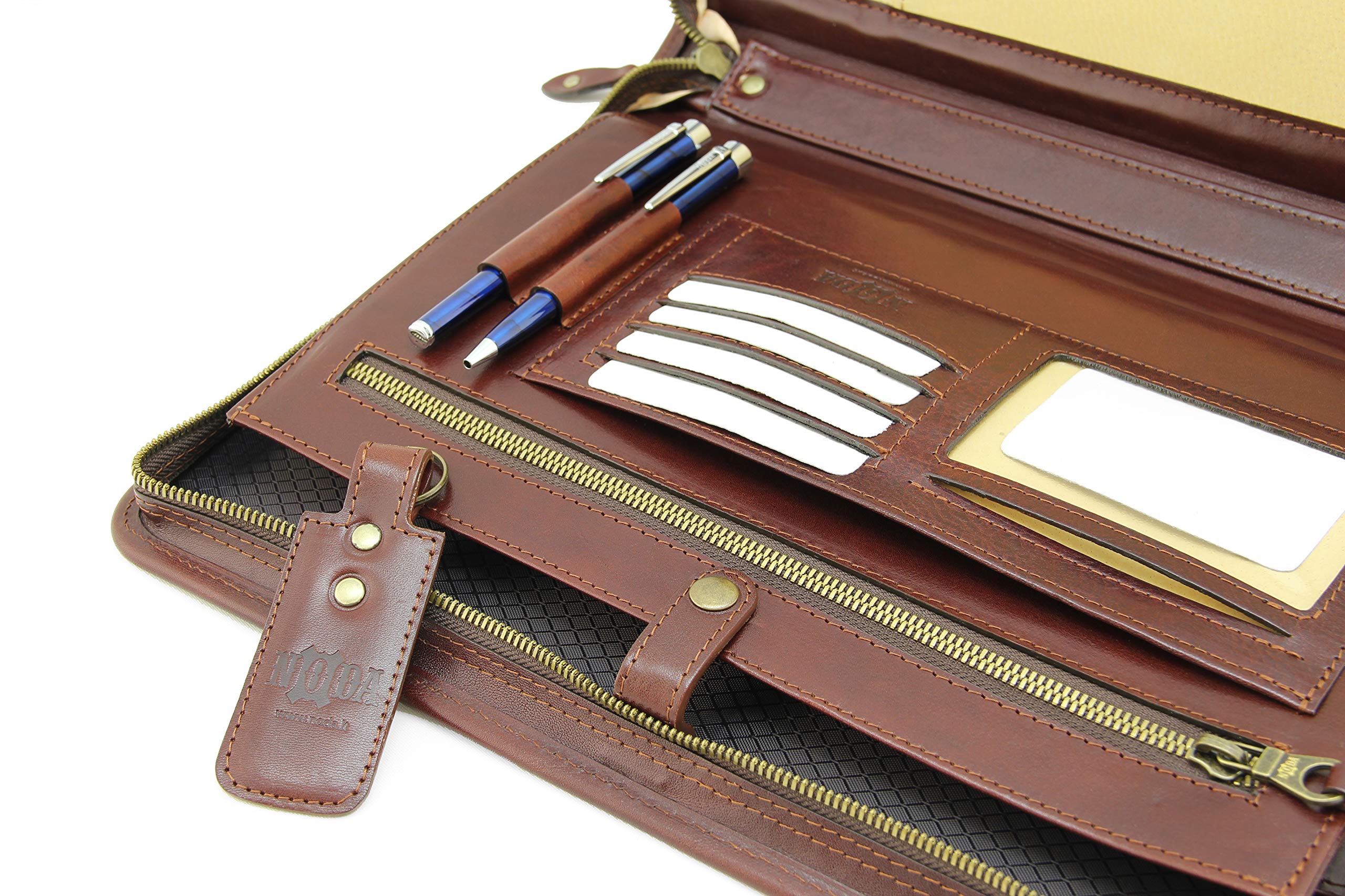 Premium Leather Padfolio Portfolio - Executive A4 Business Notepad Holder with Handle | Professional Leather Folder for Meetings, Presentations & Office Organization (Brown)