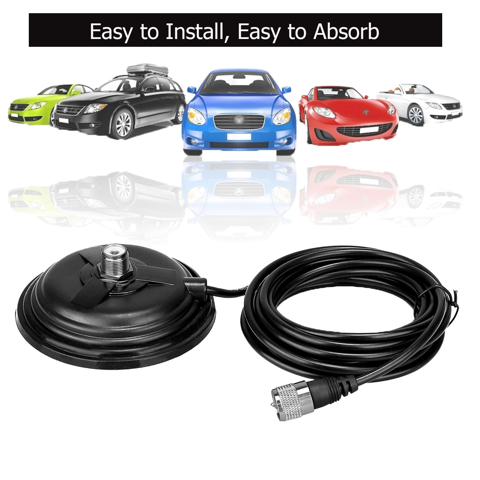 Retevis Magnetic Antenna Mount Base for CB Radio - 110mm Diameter Strong Magnet with 5M Coaxial Cable & PL-259/UHF Female Connector - Perfect for Car, Bus, Truck & Mobile Transceiver Installation (1 Pack) - Durable Antenna Mount for Clear Communication on Road Trips & Emergency Situations