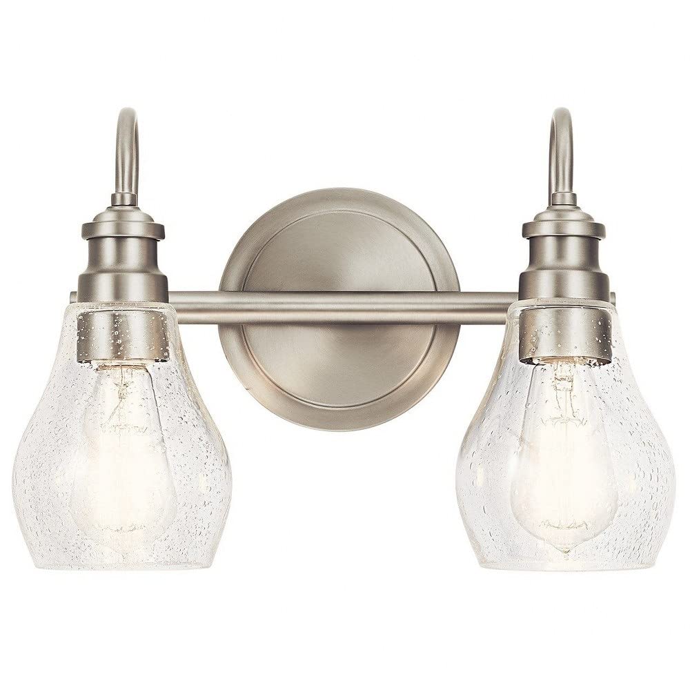 Kichler 45391NI Greenbrier 2-Light Bathroom Vanity Light Fixture - 200 Watts, Brushed Nickel Finish - Perfect for Modern Bathroom & Powder Room Lighting
