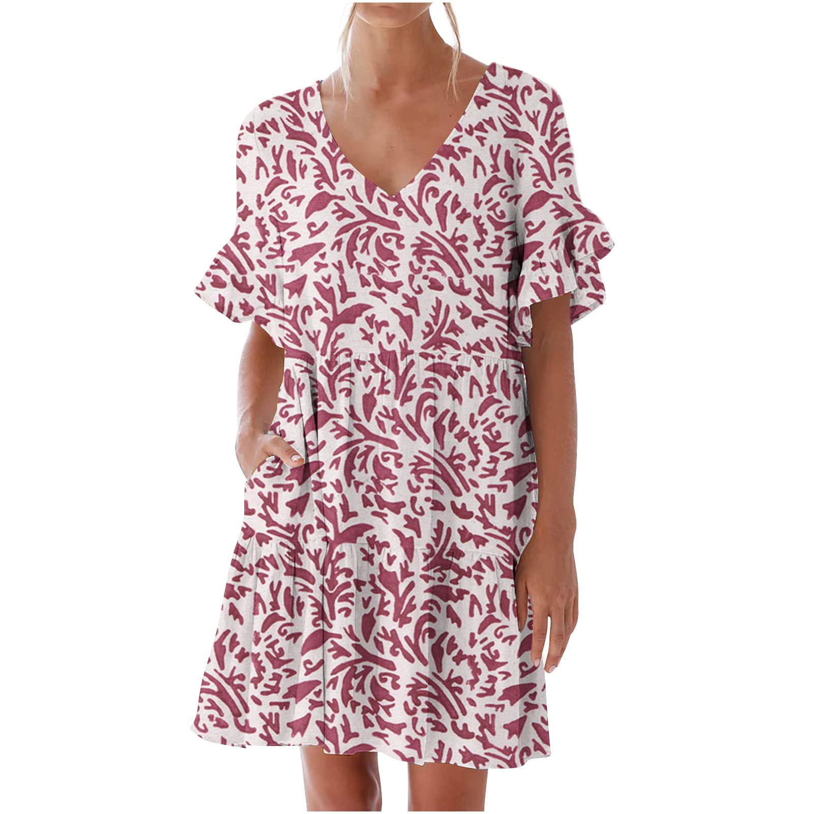 Women's Flutter Sleeve Midi Dress - Casual Summer T-Shirt Dress for Beach, Vacation & Everyday Wear