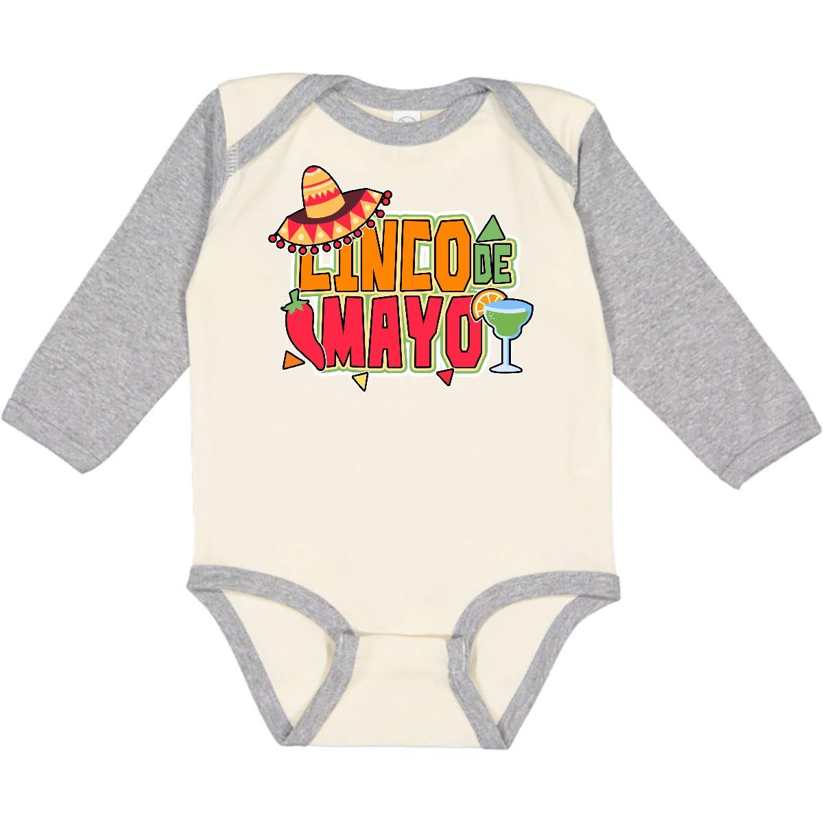 Inktastic Cinco De Mayo Sombrero Red Pepper and Drink Long Sleeve Baby Bodysuit - Festive Mexican Holiday Outfit for Infants, Perfect for Cinco De Mayo Parties & Family Photos