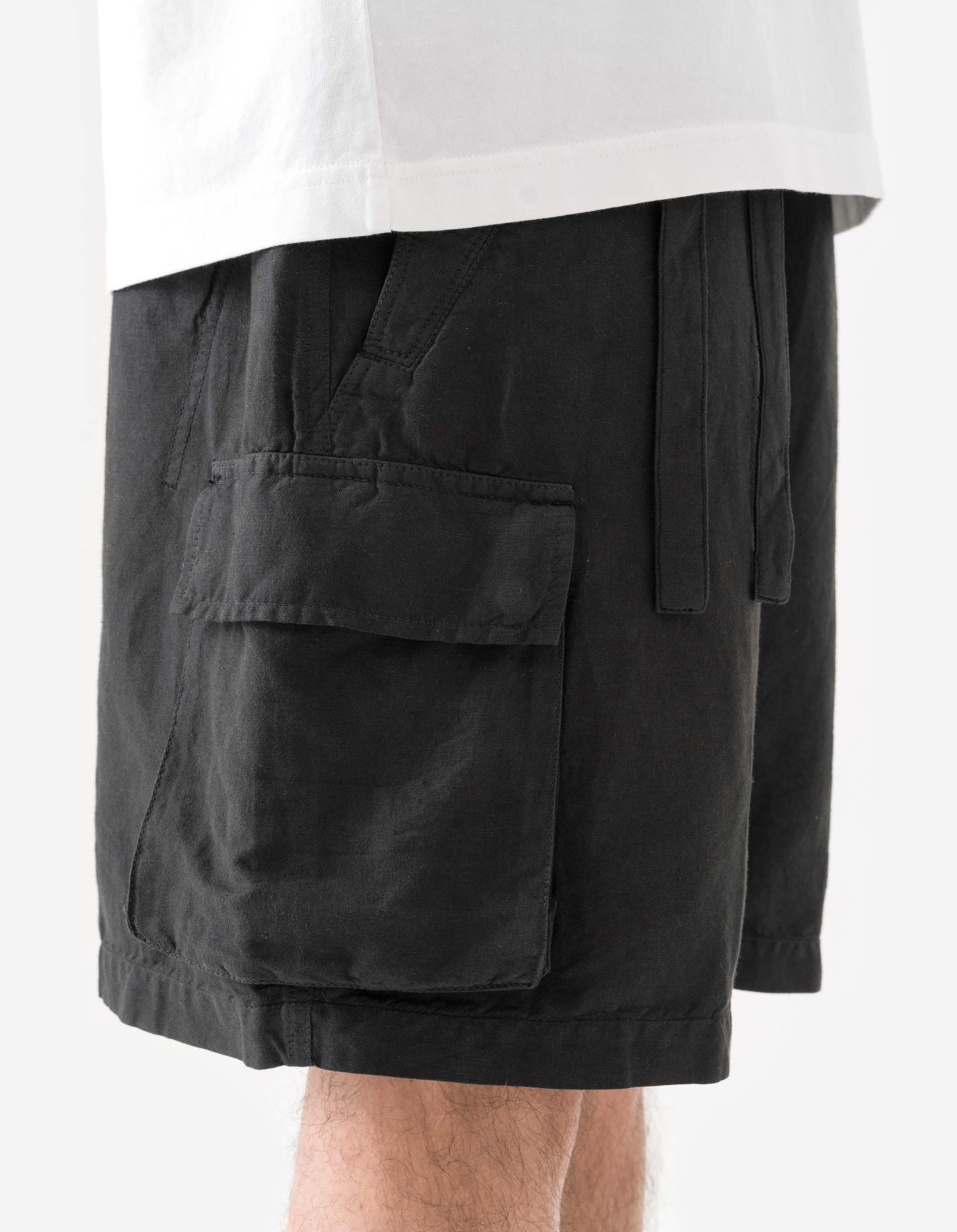 6082 Hemp Cargo Asym Track Shorts for Men - Black | Breathable Workout Running Gym Shorts with Pockets | Outdoor Sports & Casual Wear