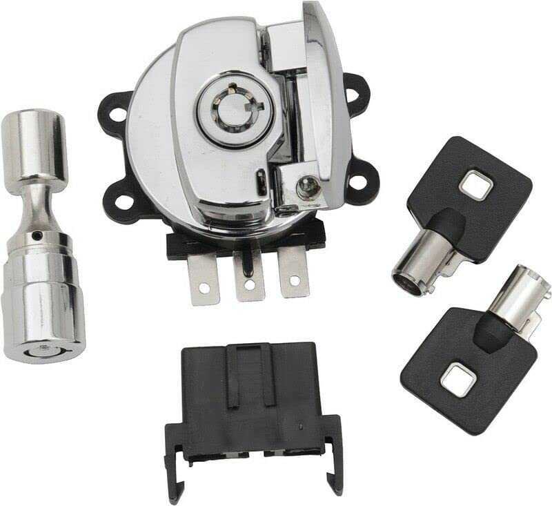 Chrome Side Hinge Ignition Switch with Fork Lock - Universal Motorcycle Replacement Part for Harley, Honda, Yamaha - Ideal for Bike Security and Custom Builds