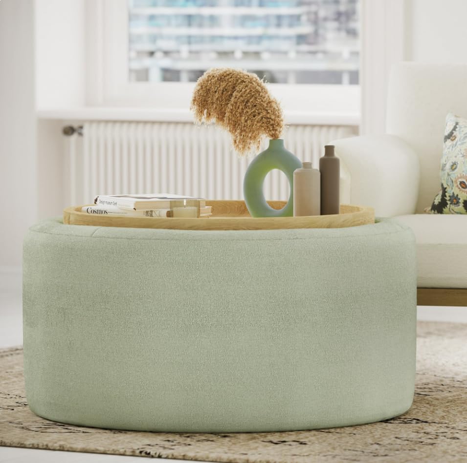 Modern Round Coffee Table with Storage Shelf - Stylish Sage Green Living Room Furniture for Small Spaces, Home Decor & Cozy Gatherings