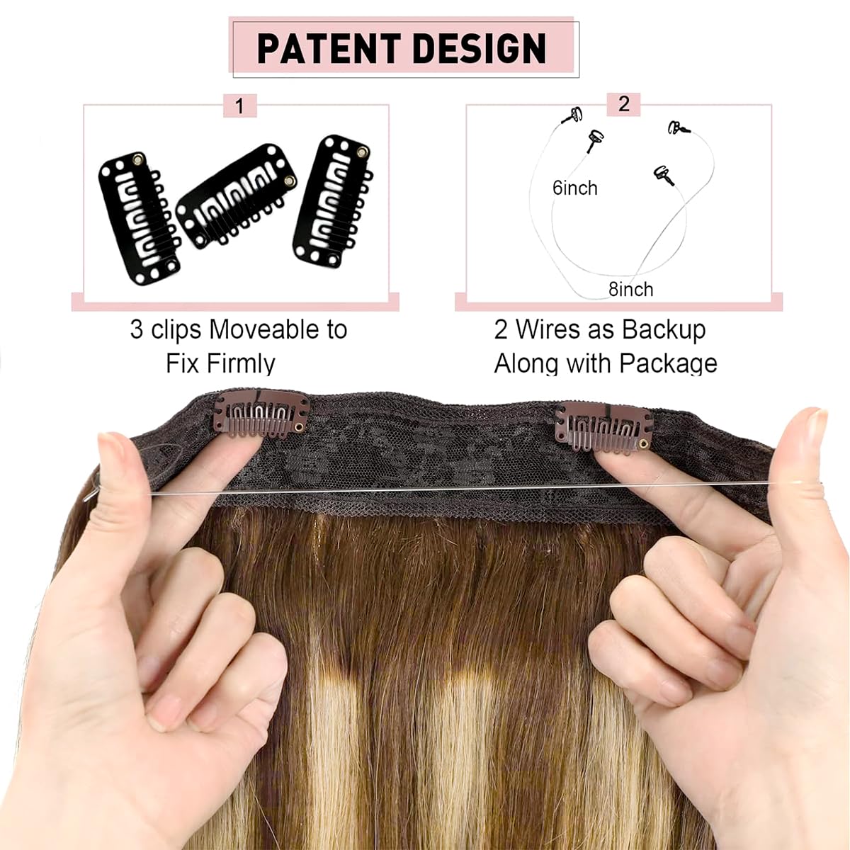 RECOOL 20 Inch Real Human Hair Extensions - Balayage Chocolate Brown with Golden Blonde Remy Hair, Invisible Wire Clip-Ins for Straight Hair | Perfect for Parties, Weddings & Daily Styling