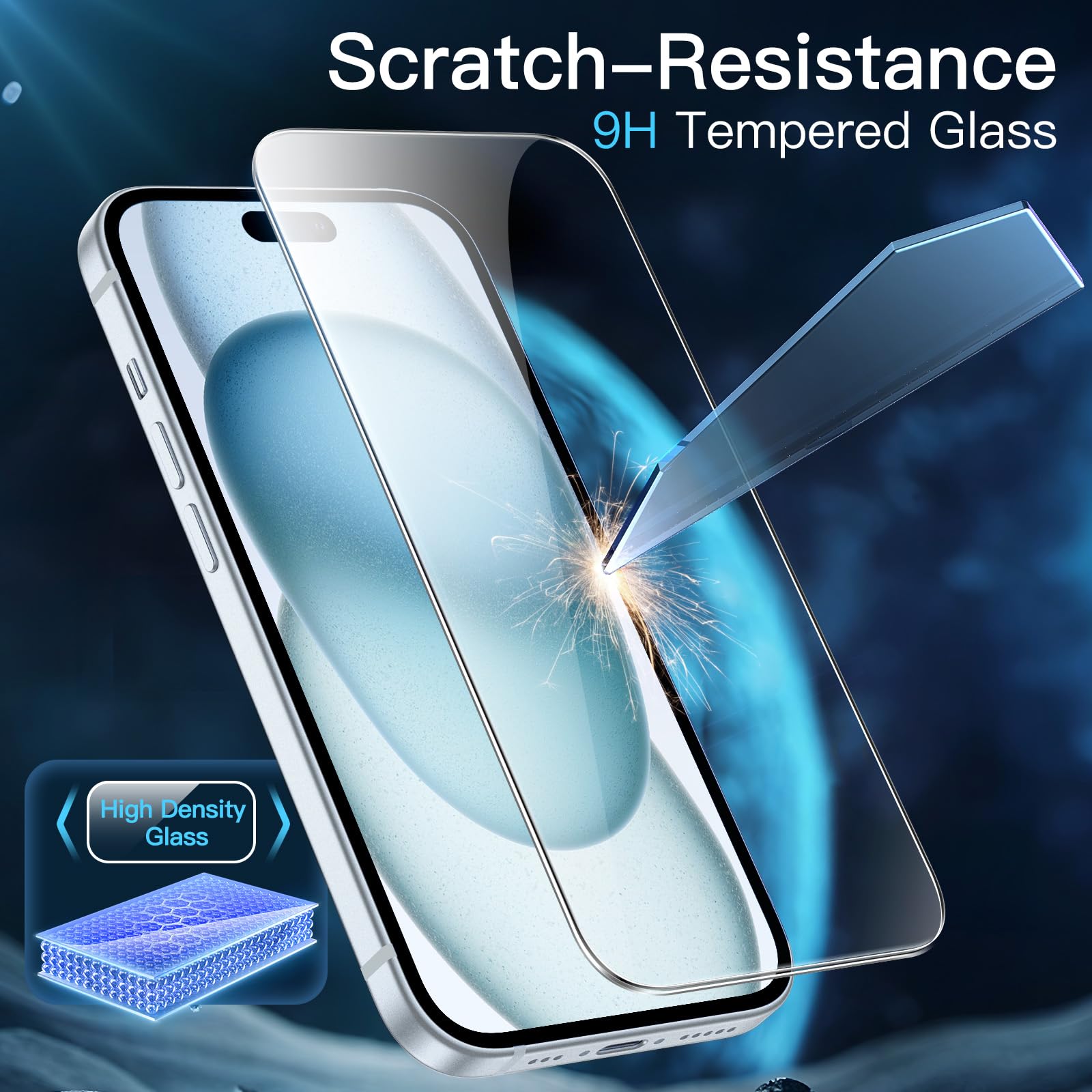 JETech 3 in 1 Magnetic Case for iPhone 15 6.1-Inch | 2 Pack Tempered Glass Screen Protectors | MagSafe Compatible | Translucent Matte Shockproof Cover (Blue) | Perfect for Work, Travel & Everyday Protection