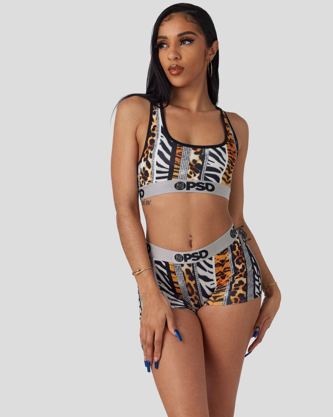 PSD Women's Animal Print Sports Bra - Breathable Racerback Workout Top with Microfiber Fabric for Yoga, Running & Gym