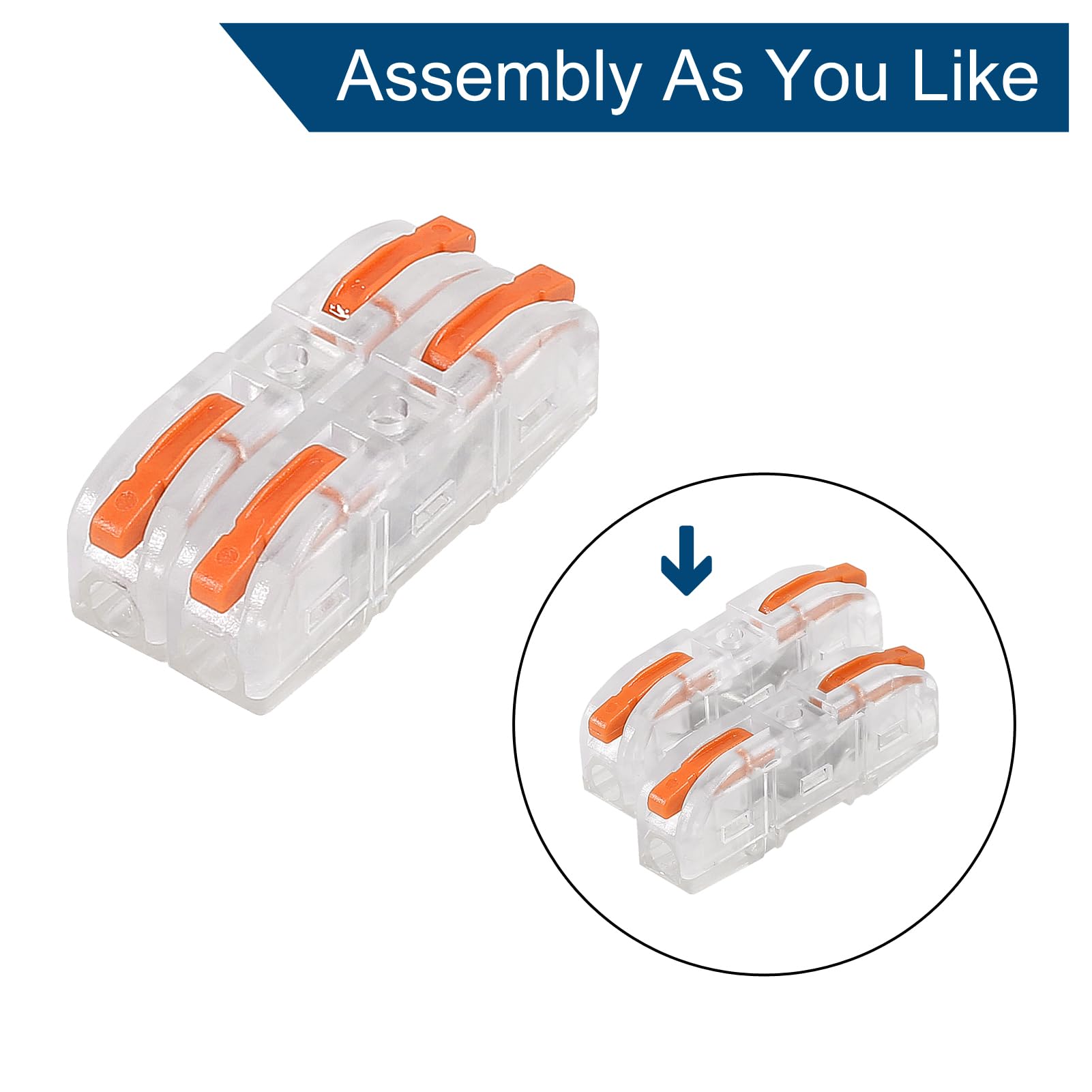 20pcs Orange Lever Wire Connectors - Compact 1 to 1 Inline Electrical Connectors for 28-12 AWG Wires | DIY Home Wiring, Electrical Repairs & Automotive Applications