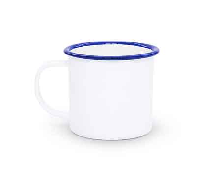 Vintage Style 12 oz. Coffee Mugs with Blue Rim - Set of 4 for Home, Office & Gifts - Perfect for Hot Drinks, Tea & Breakfast Use