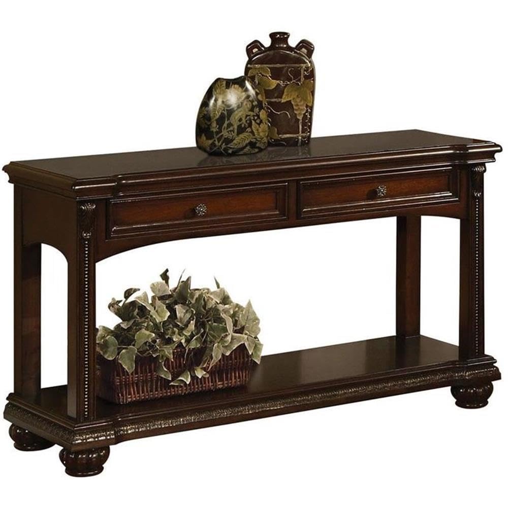 Acme Anondale Cherry Wood Rectangular Sofa Table with Bottom Shelf - Perfect for Living Room, Home Office & Small Space Decor