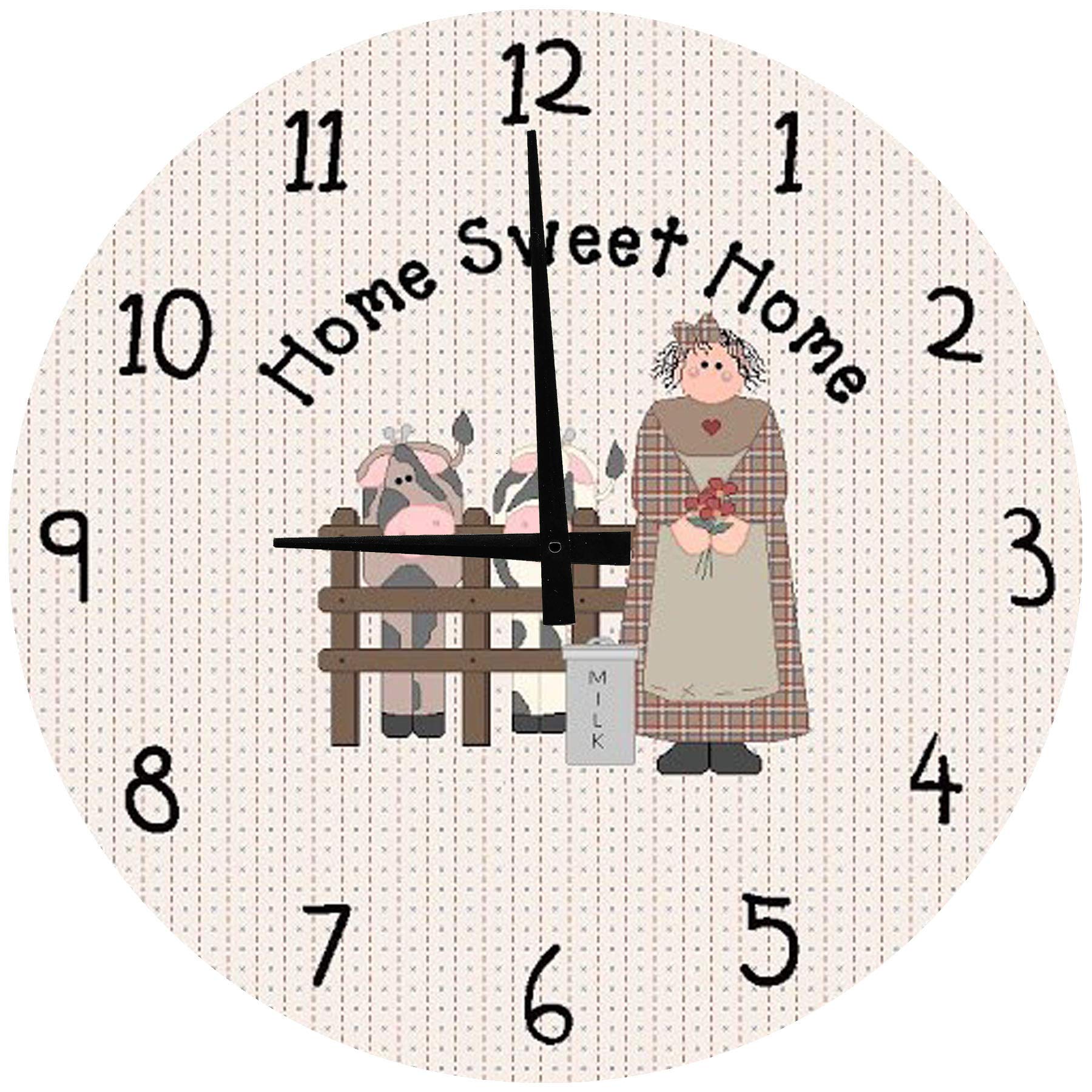 Farmhouse Large Round Wood Wall Clock - 12 Inch Rustic Home Decor for Living Room, Kitchen & Bedroom - Perfect Vintage Style Wall Art for Cozy Home Interiors