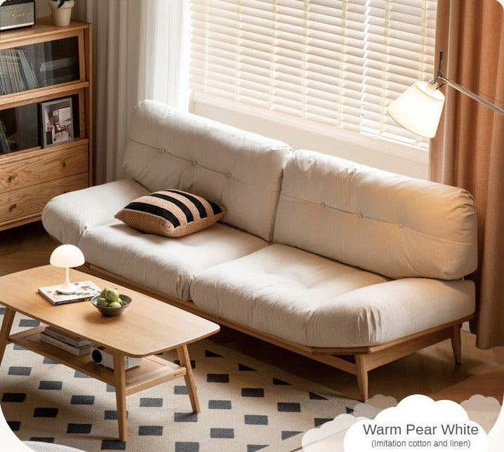 Premium Oak Solid Wood Velvet Upholstered Sofa - Modern Luxury Living Room Furniture for Home & Office Comfort