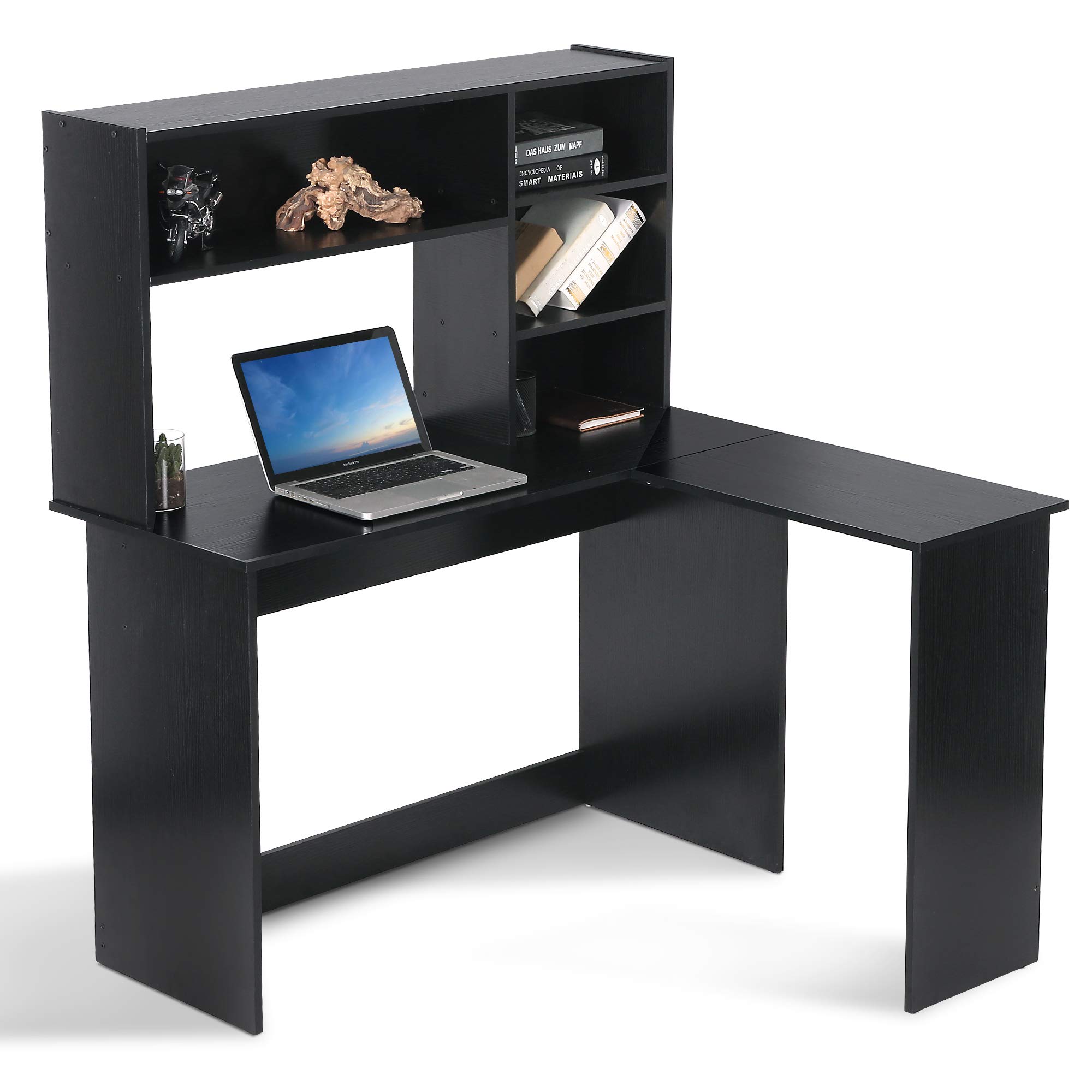 ivinta Modern L-Shaped Computer Desk with Hutch - Corner Gaming & Home Office Desk with Storage Shelves, Dark Brown Writing Workstation for Small Spaces | Perfect for Gaming, Remote Work & Study