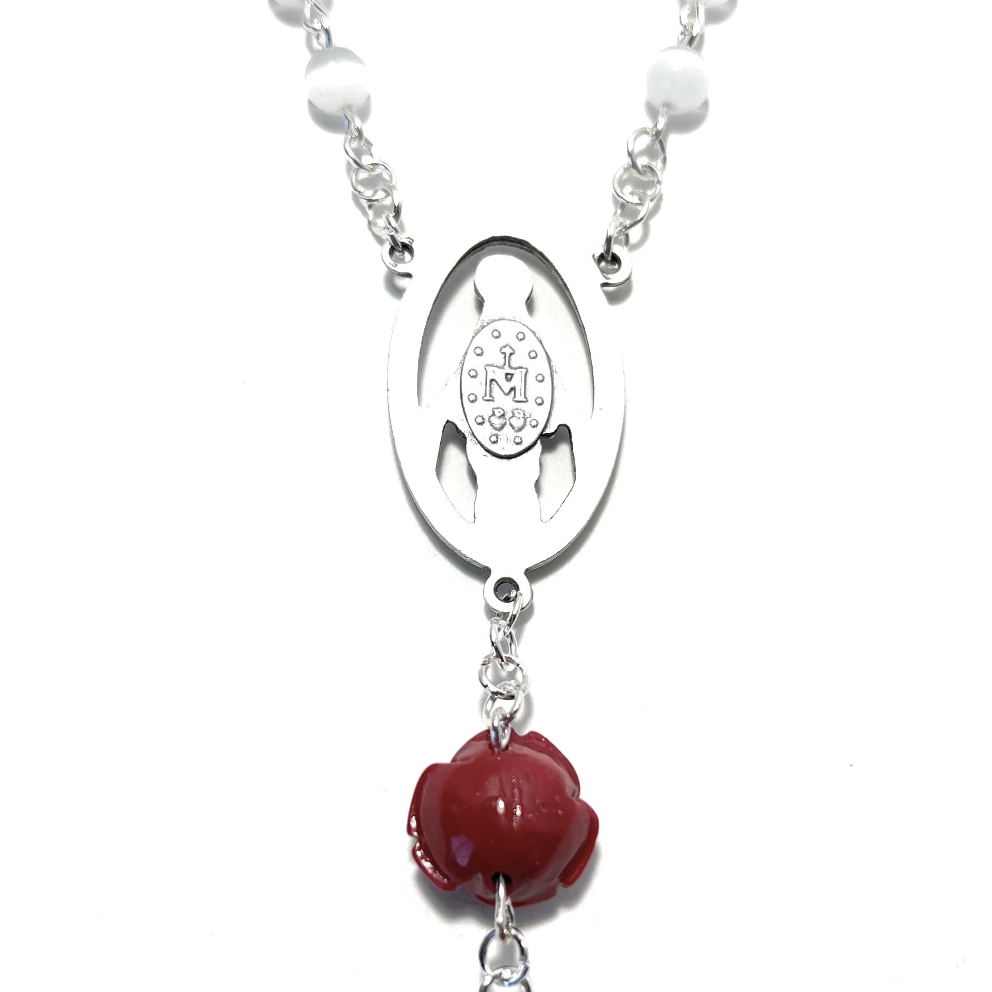 Beautiful White and Red Rose Beads Rosary with Optional Charm Add-On - Perfect for Prayer, Meditation, and Catholic Gifts