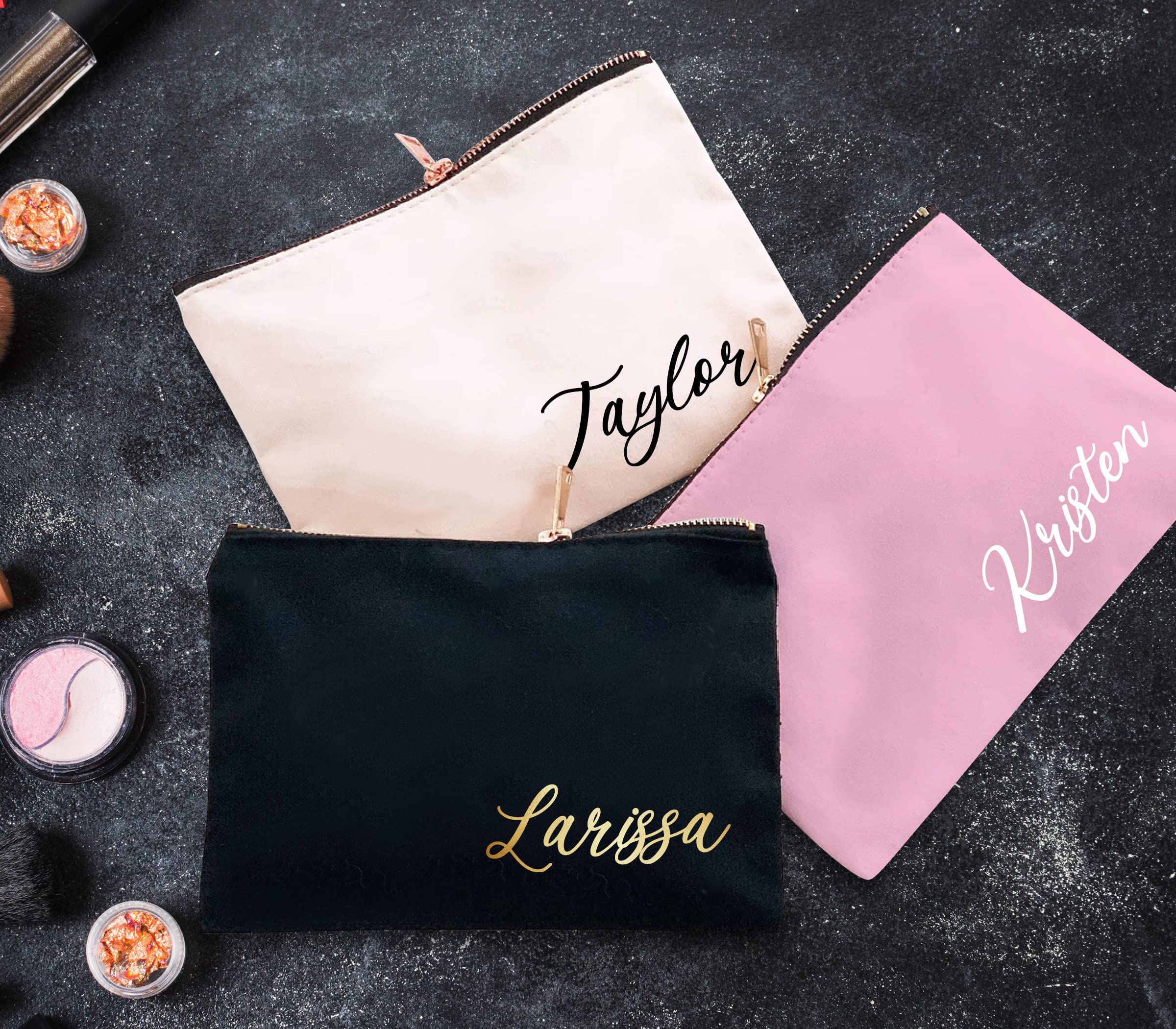 Custom Personalized Cosmetic Bag for Women - Add Your Name/Text Makeup Pouch with Zipper - Travel Toiletry Organizer Case (Pink) - Perfect for Travel, Gym, Bridal Party & Everyday Use