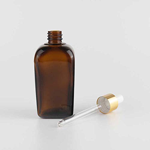 Set of 8 - 100ml Amber Square Glass Dropper Bottles with Leak Proof Caps - Essential Oil Storage, DIY Skincare, Cosmetic Containers - Perfect for Travel, Home Use & Gift Packaging