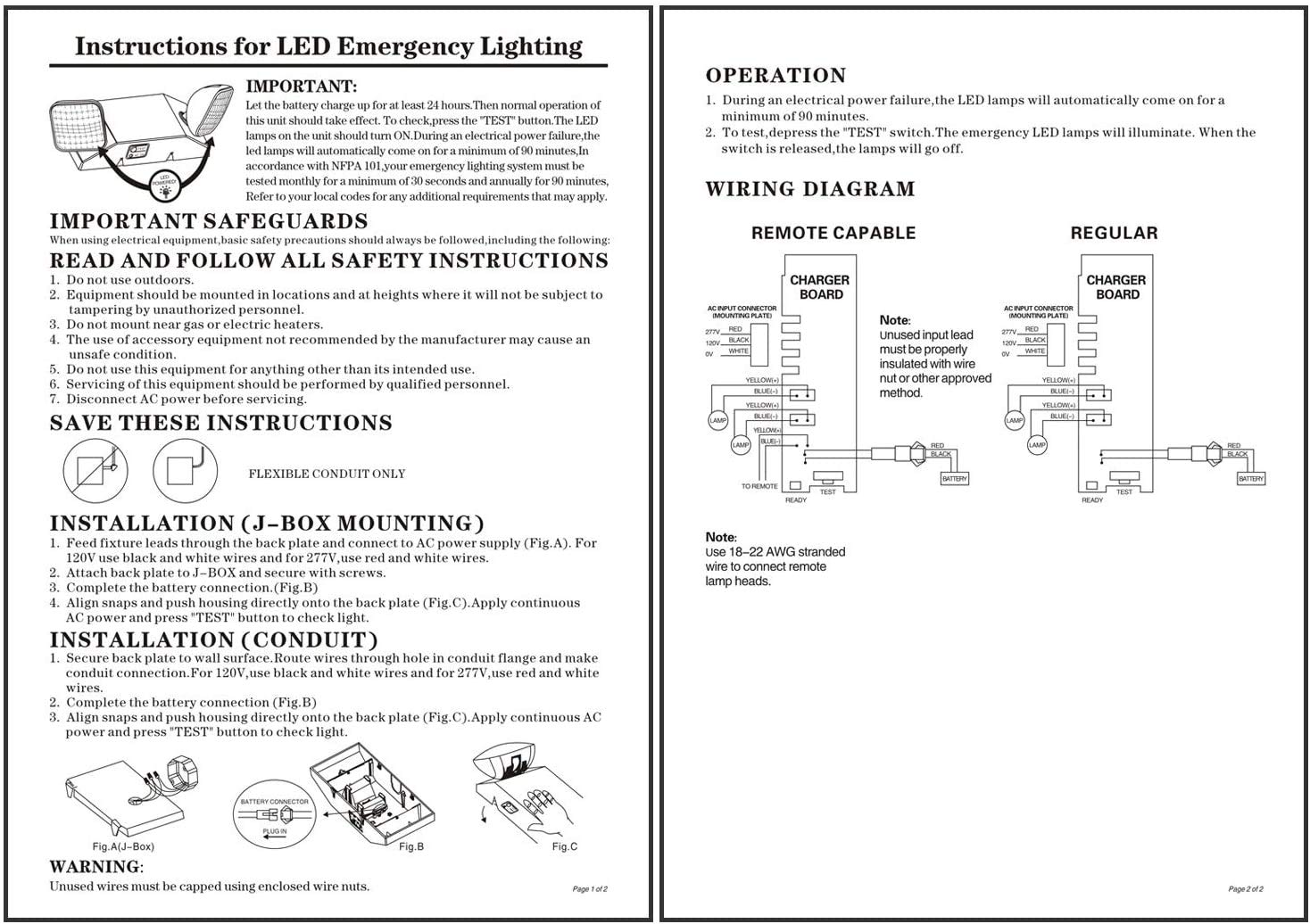 UL Certified AKT LIGHTING Commercial Emergency Light - 2 Adjustable LED Square Heads with Backup Batteries for Exit Lighting (6 Pack) - Ideal for Offices, Warehouses & Public Buildings
