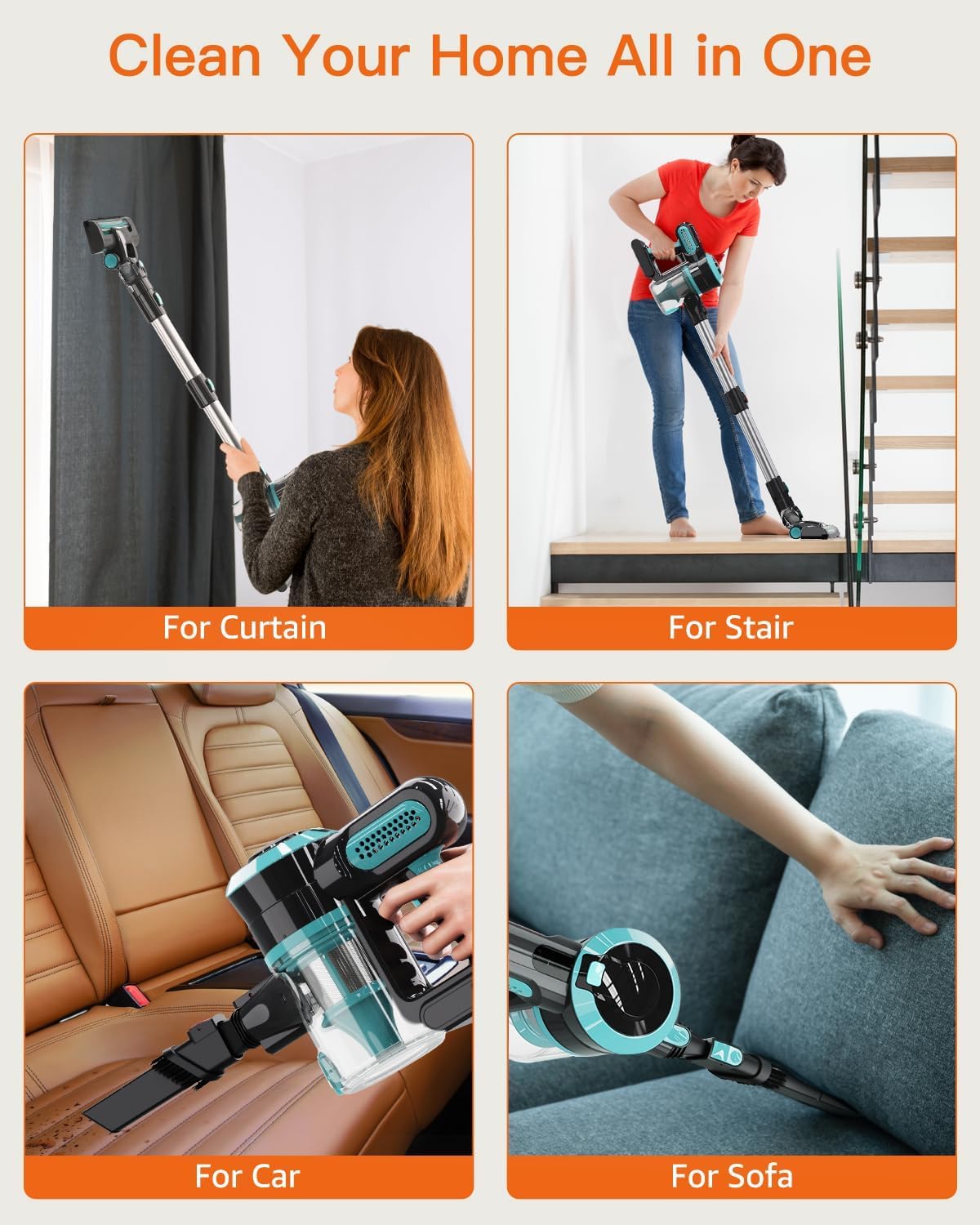 2024 Upgraded Cordless Vacuum Cleaner - 25Kpa Suction, 120000 RPM Brushless Motor, 45 Min Rechargeable Battery, 4-in-1 Lightweight Upright Vacuum for Pet Hair & Carpet - Perfect for Home, Car, and Hardwood Floors Cleaning