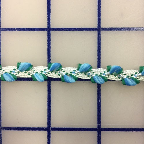 1/8 Inch Non-Metallic Braided Trim in White, Green & Copen - Perfect for DIY Crafts, Home Decor, and Clothing Embellishments