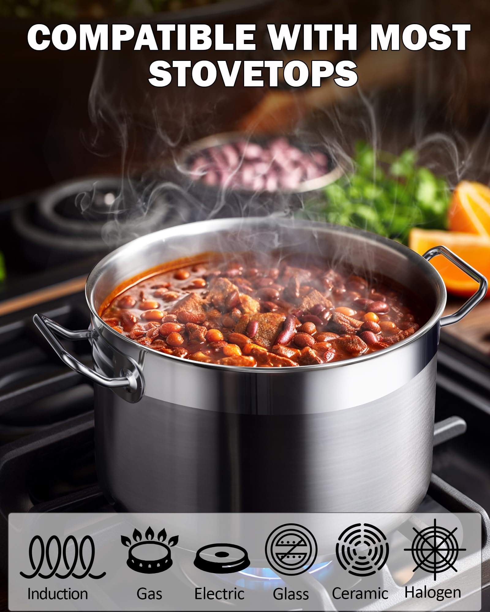 Professional Grade 8 Quart Stainless Steel Stock Pot with Lid - Cooks Standard Heavy Duty Stockpot for Soups, Stews & Cooking - Silver