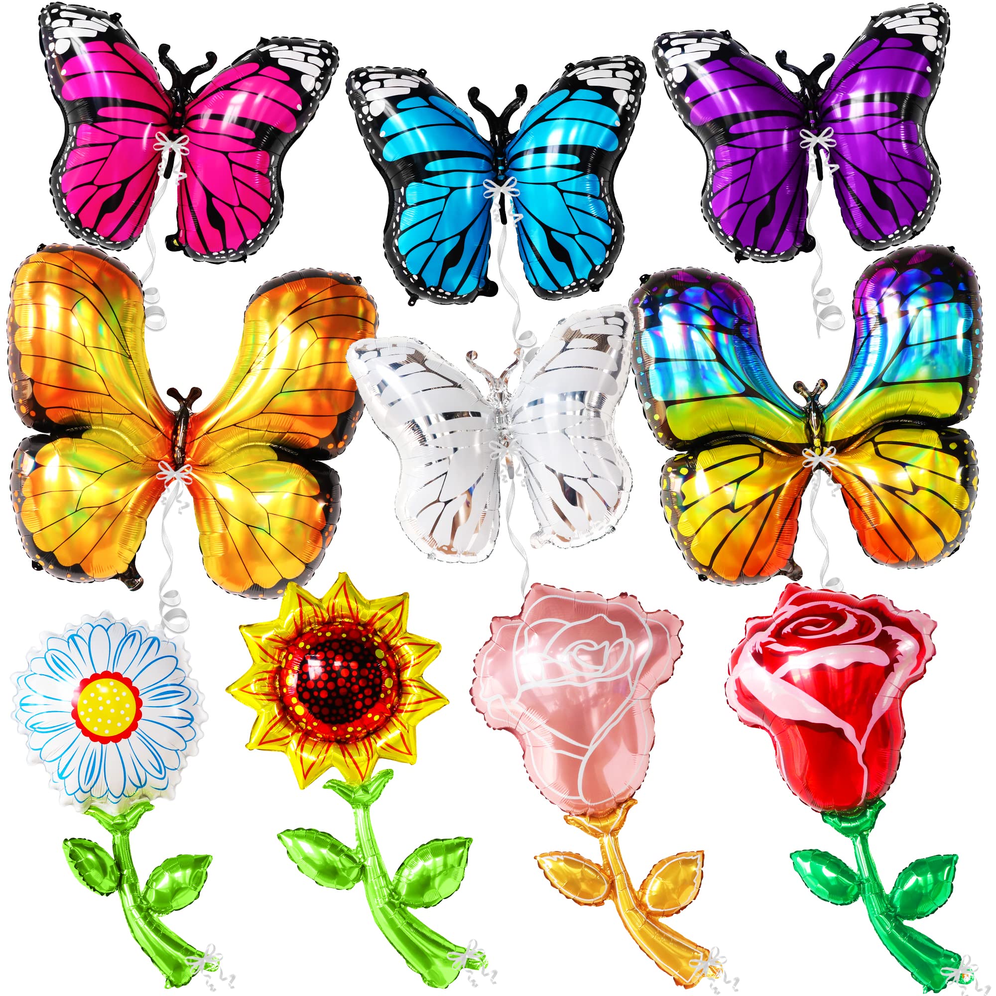 KatchOn Large Butterfly Foil Balloons - Pack of 10 | Colorful Metallic Flower Balloons for Party Decorations | Sunflower & Butterfly Theme Balloons for Birthday, Baby Shower, Wedding | Perfect for Fairy Garden, Spring Party, and Gender Reveal Decor