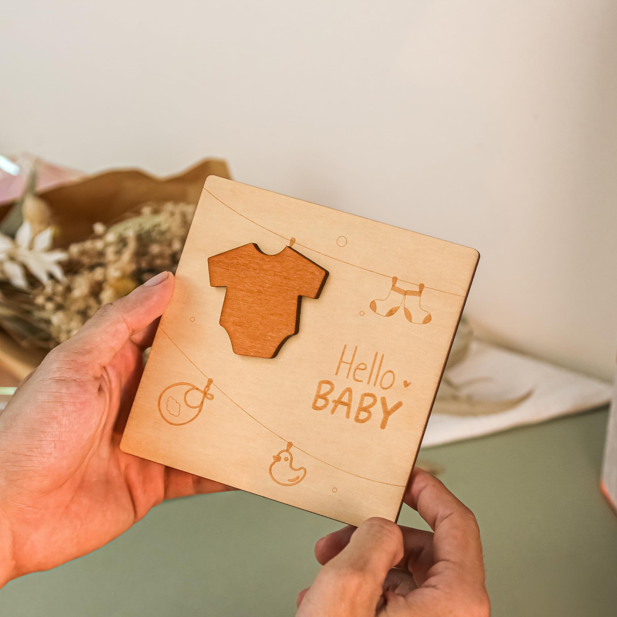 Funny Baby Shower Card - Wooden Newborn Greeting Card for Baby Girl & Boy | Congratulations & Welcome New Baby Gift | Perfect for Baby Showers, Birth Announcements & New Parent Gifts