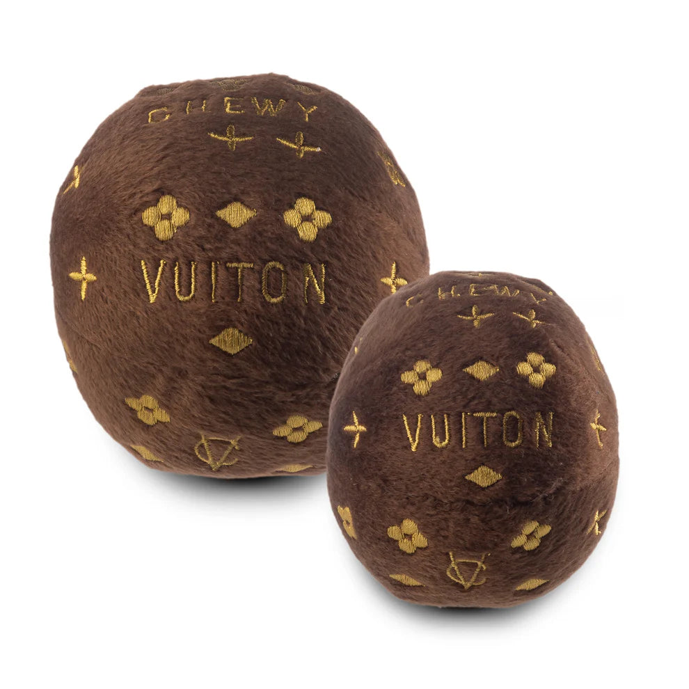 Durable Brown Chewy Vuitton Ball Dog Toy for Aggressive Chewers - Perfect for Playtime, Training & Dental Health
