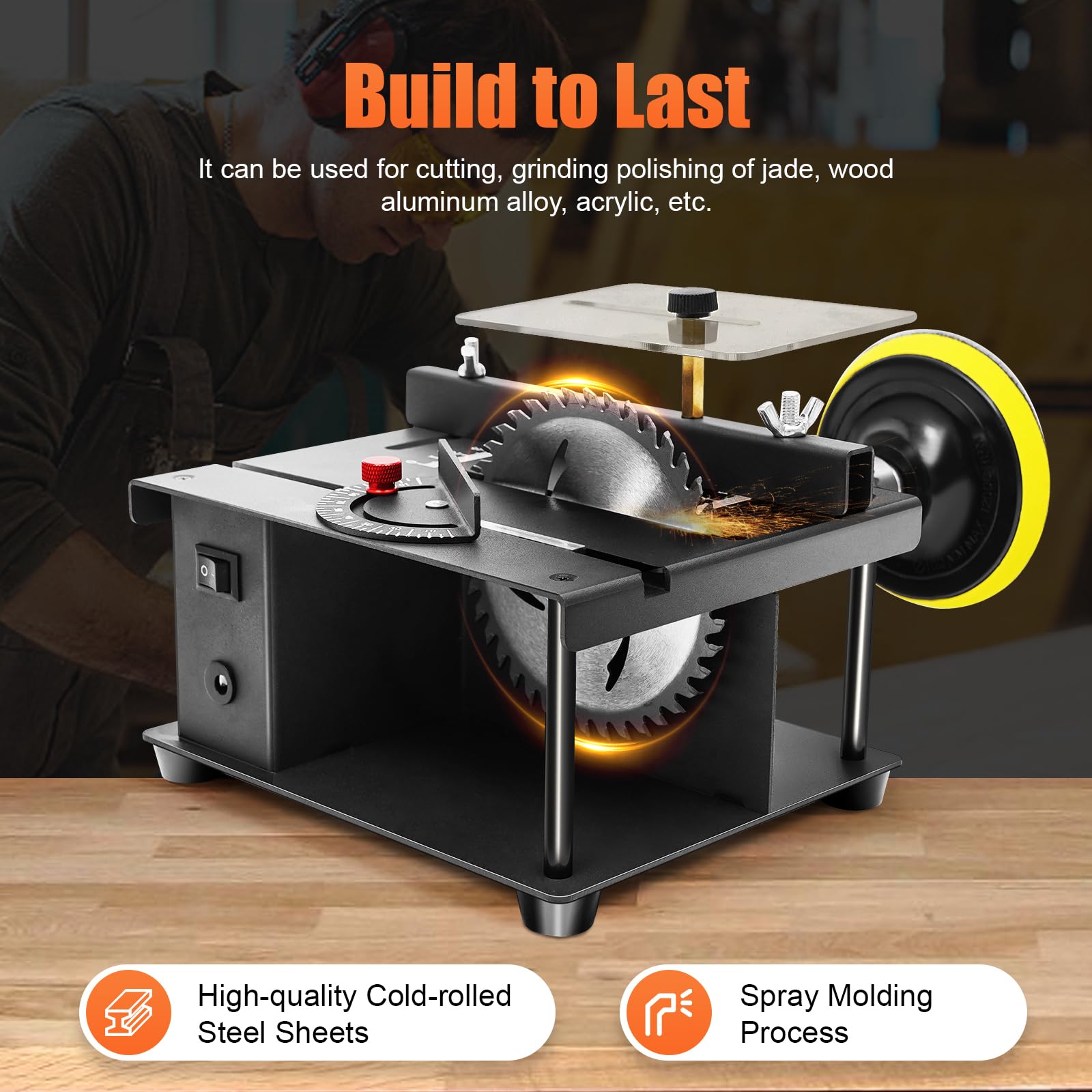 200W 8500RPM Mini Table Saw for Crafts - Multi-Functional Cutting Bench with Speed Regulation | Perfect for Woodworking, DIY Projects & Home Renovations