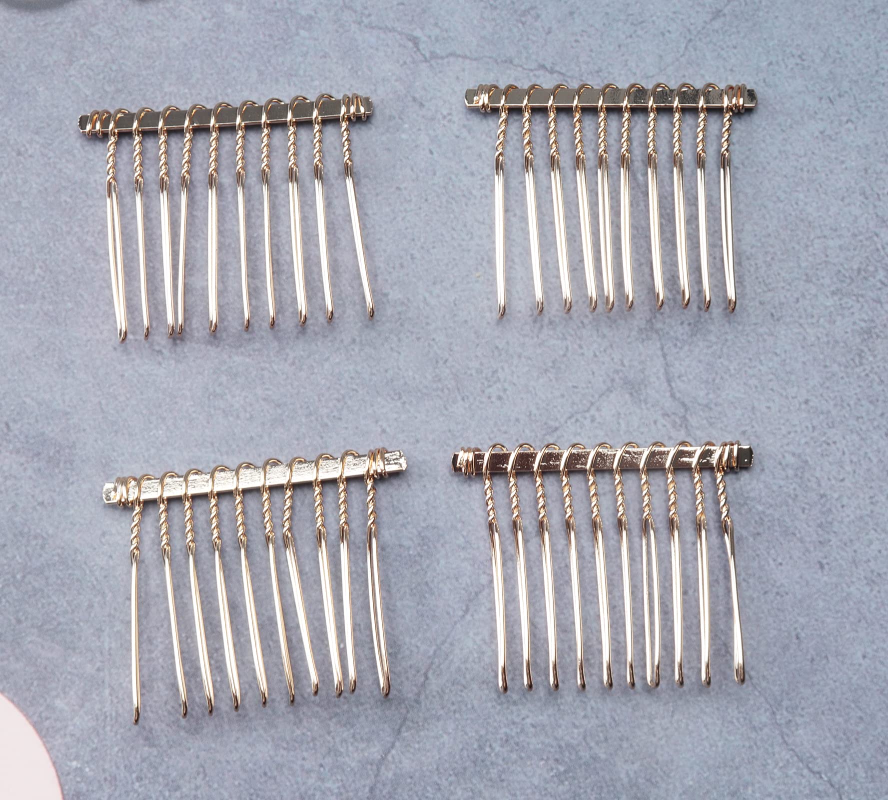 4 Pcs Elegant 10 Teeth Metal Hair Side Combs - KC Gold Wire Hair Clips & Barrettes for Women, Girls, Bridal & Wedding Parties | Perfect for Updos, Veils & Special Occasion Hairstyles