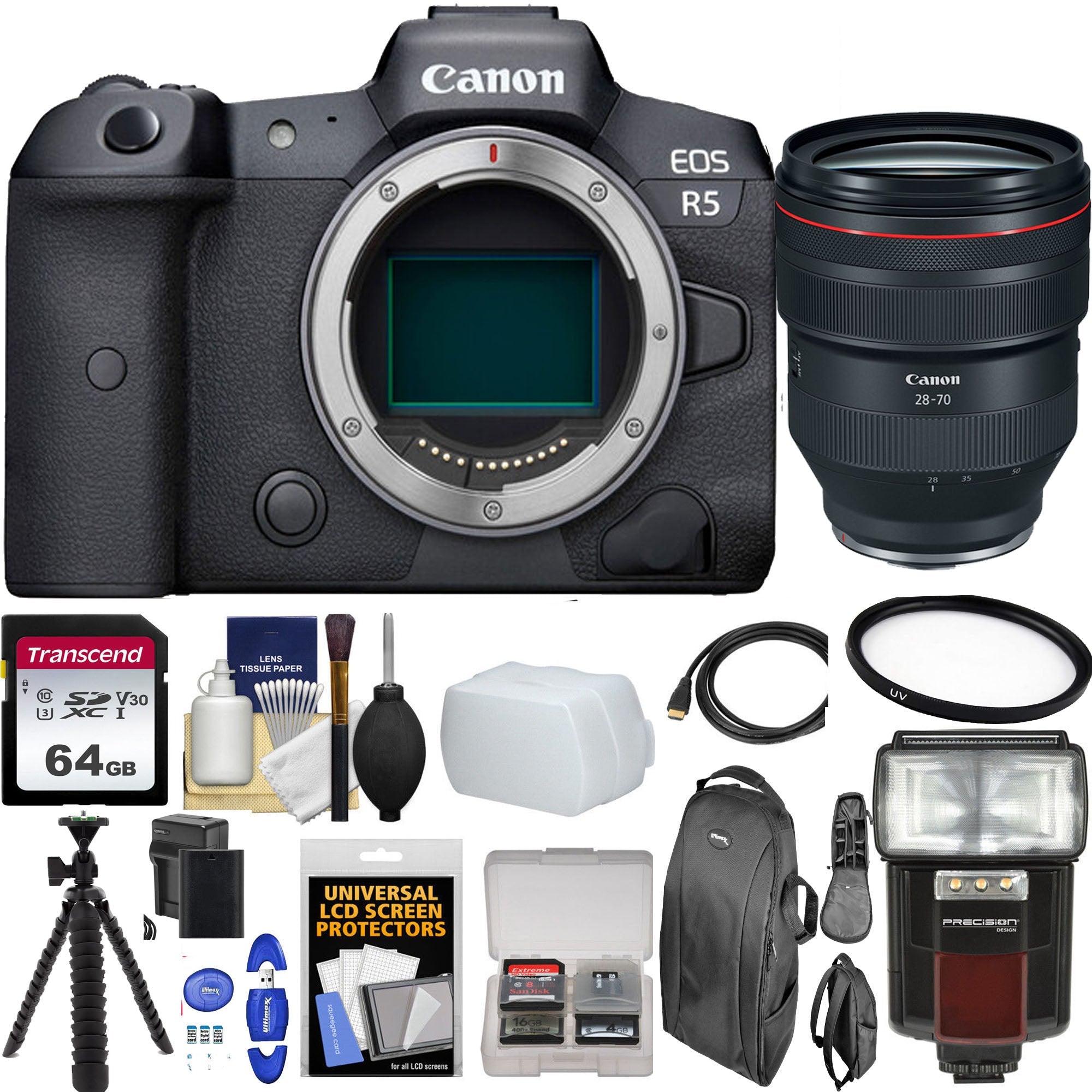 Canon EOS R5 Full Frame Mirrorless Digital Camera with RF 28-70mm f/2L USM Lens - 45MP 8K Video, 64GB Card & Accessories Bundle for Professional Photography & Videography