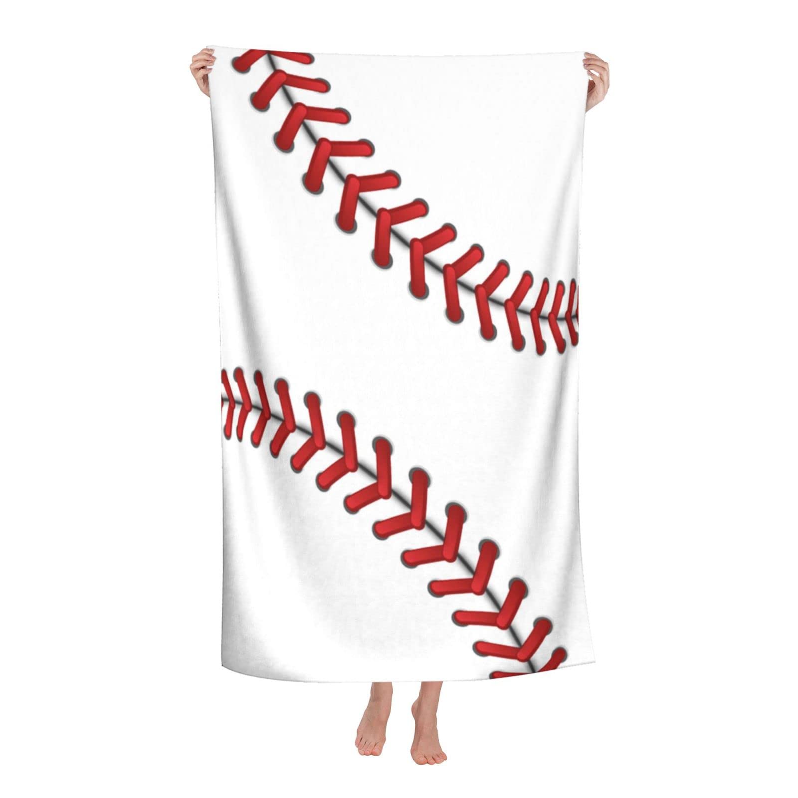 GOHAR White Microfiber Baseball Beach Towel - Quick Dry, Sand Free, 52x33 Inches - Perfect for Swimming, Pool, Camping, Yoga & Picnic - Great Gift for Baseball Lovers