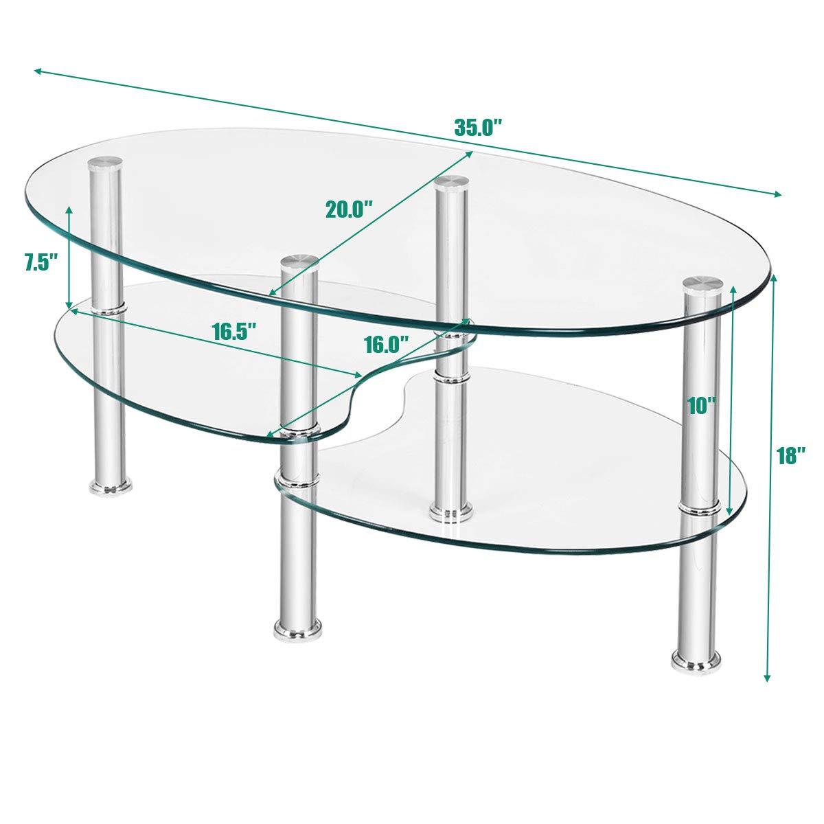 Modern Oval Glass Coffee Table with Storage - POWERSTONE Stylish Center Table for Living Room, Apartment & Home Office | Perfect for Small Spaces, Entertaining Guests & Displaying Decor