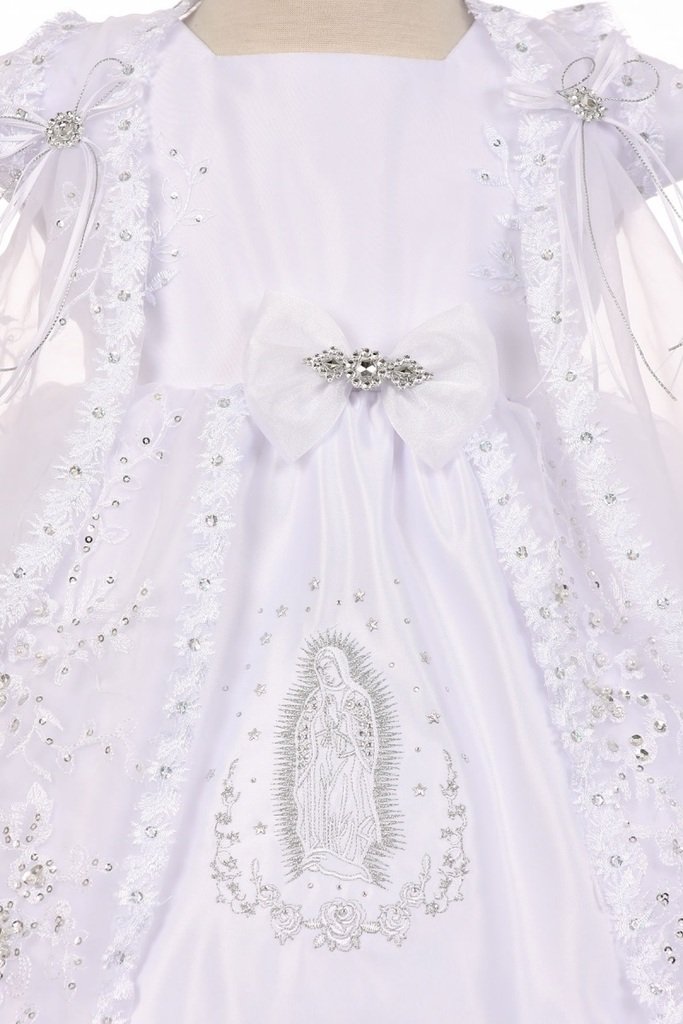 BluNight Collection Baby Girls Christening Dress with Virgin Mary Embroidery - Baptism Cape Bonnet Outfit for Newborns & Infants - Perfect for Christening Ceremonies, Baptisms & Special Occasions