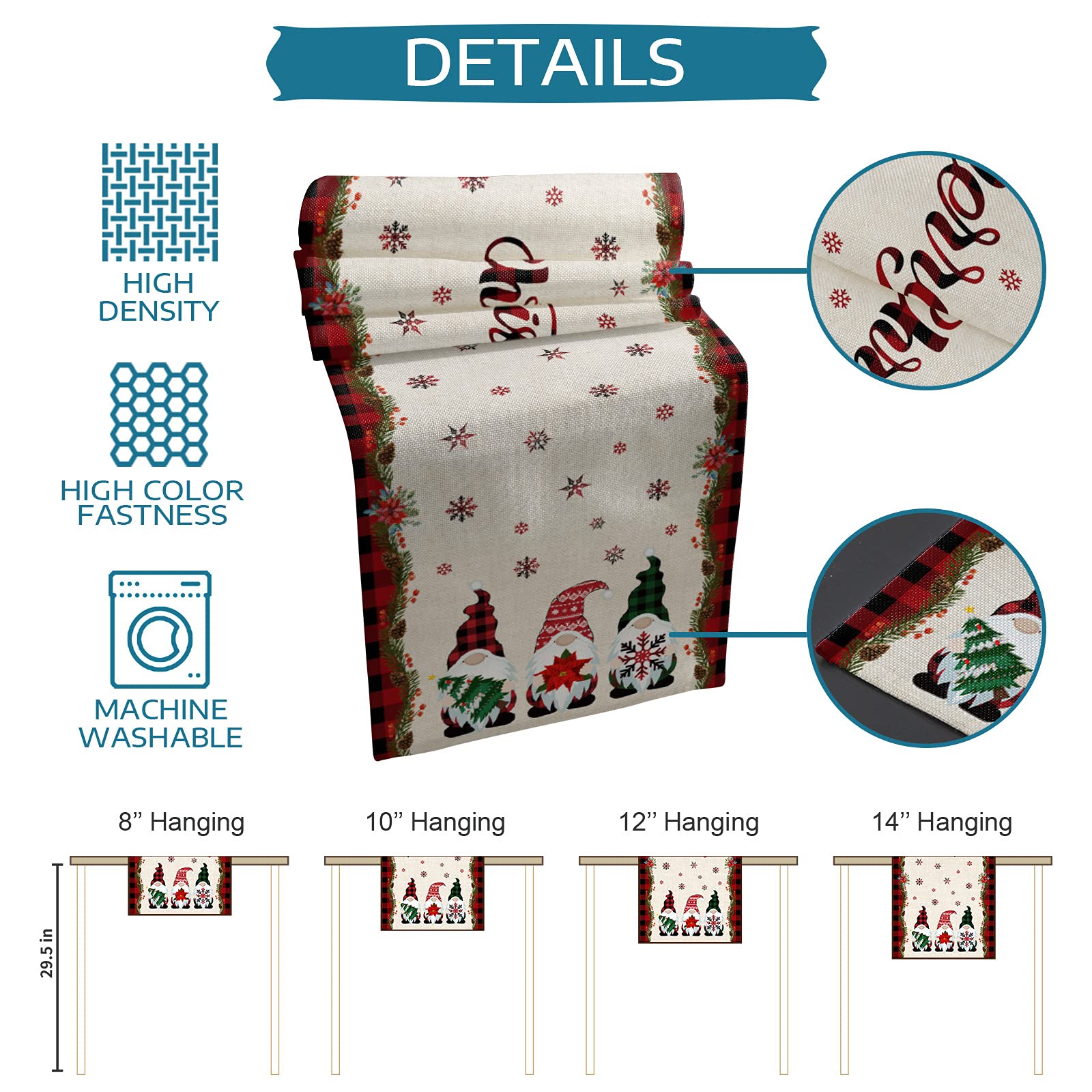 108 Inch Christmas Table Runner - Red and Black Buffalo Plaid Holiday Decor for Kitchen, Dining & Living Room | Perfect for Party, Home & Coffee Table Decoration | 13x108 Inch Festive Gnome Design