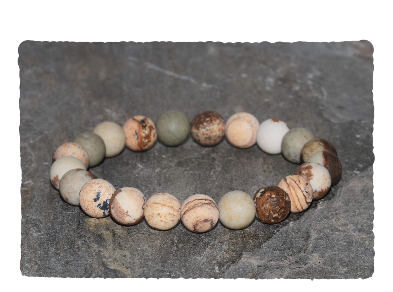 Handmade 8mm Picture Jasper Beaded Bracelet - Natural Gemstone Stackable Unisex Jewelry for Men & Women | Perfect Boho Gift for Yoga, Meditation & Spiritual Healing