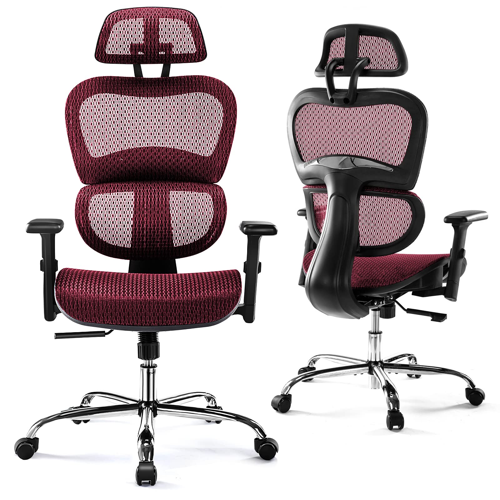 Ergonomic High Back Office Chair with Headrest & Lumbar Support - Adjustable Height Mesh Computer Chair with Swivel Base & Movable Armrests - 300 lbs Weight Capacity for Home Office, Executive Workspace & Gaming Setup