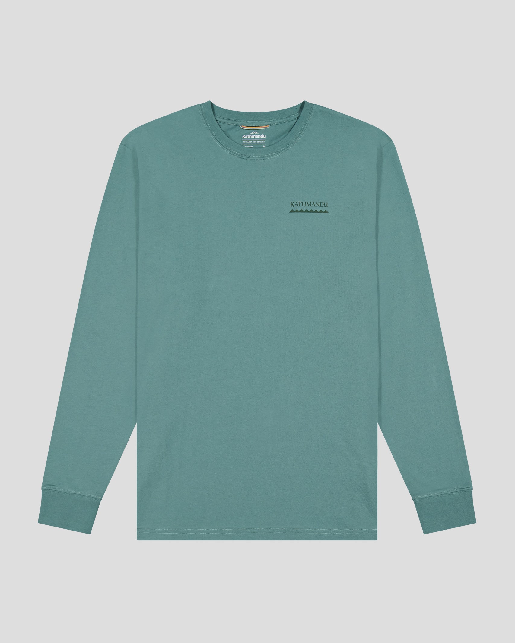 Heritage Logo Men's Organic Cotton Long Sleeve T-Shirt - Light Forest Green - Eco-Friendly Casual Wear for Everyday Comfort & Outdoor Activities