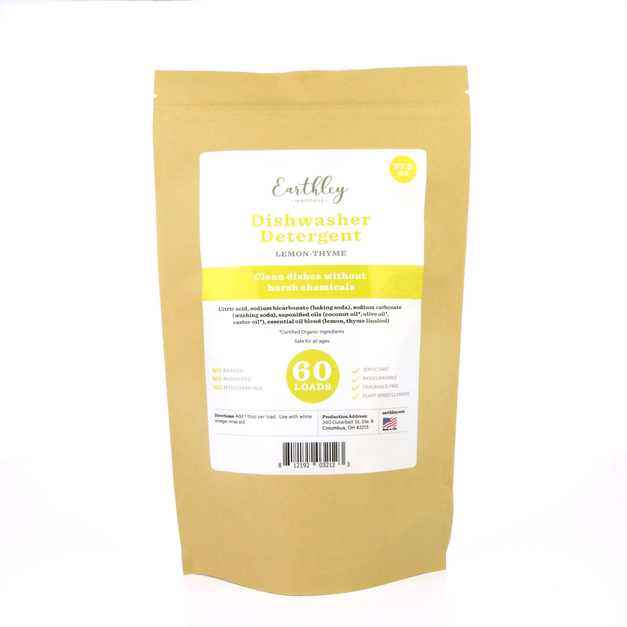 **Earthley Wellness Eco-Friendly Organic Dishwasher Detergent – Lemon Thyme Scent (60 Loads) | Safe for Sensitive Skin & Septic Systems | Perfect for Daily Dishwashing & Sustainable Living**