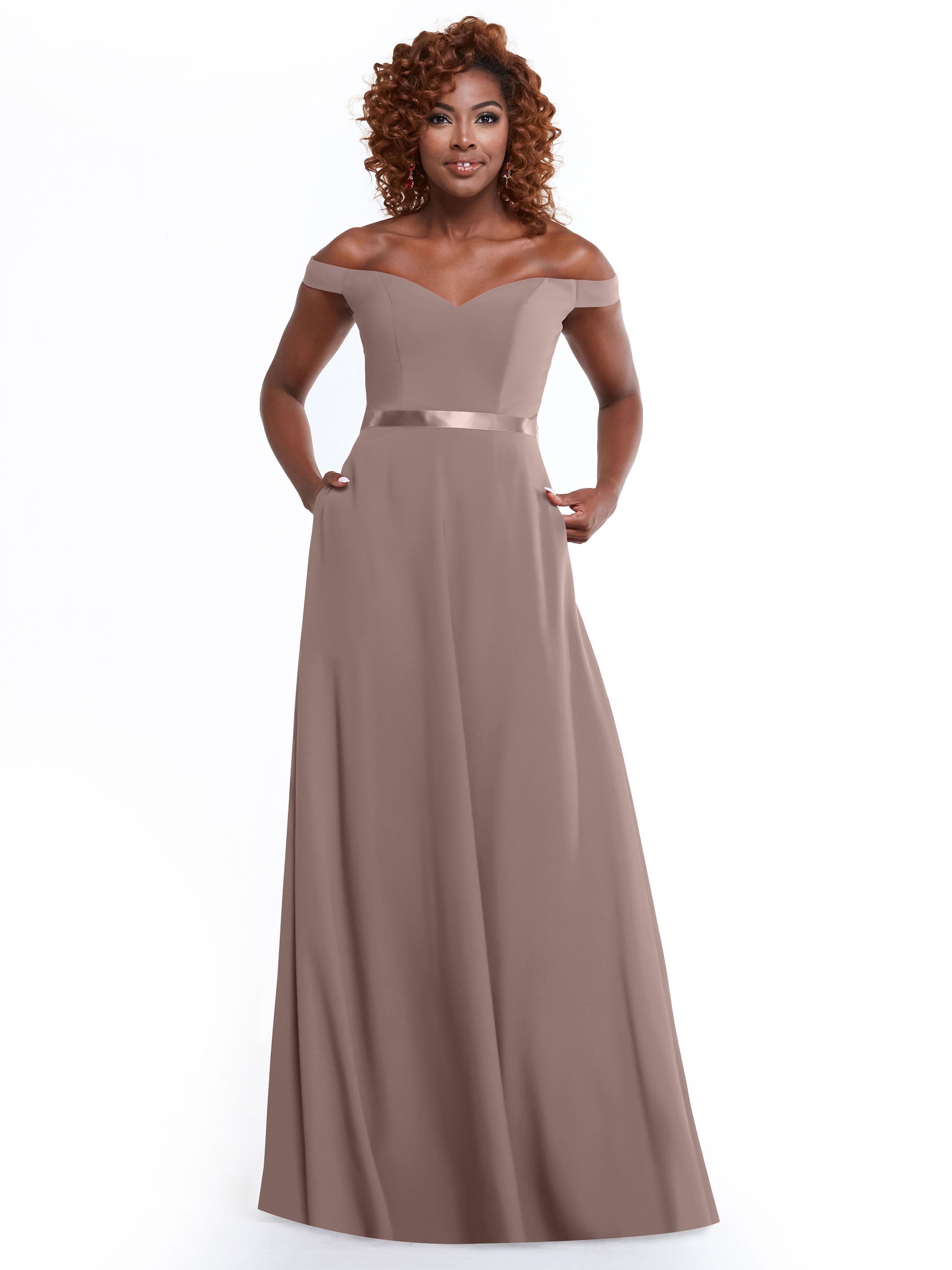 Off Shoulder A-Line Chiffon Bridesmaid Dress with Sash - Elegant & Flowy for Weddings, Parties & Special Occasions