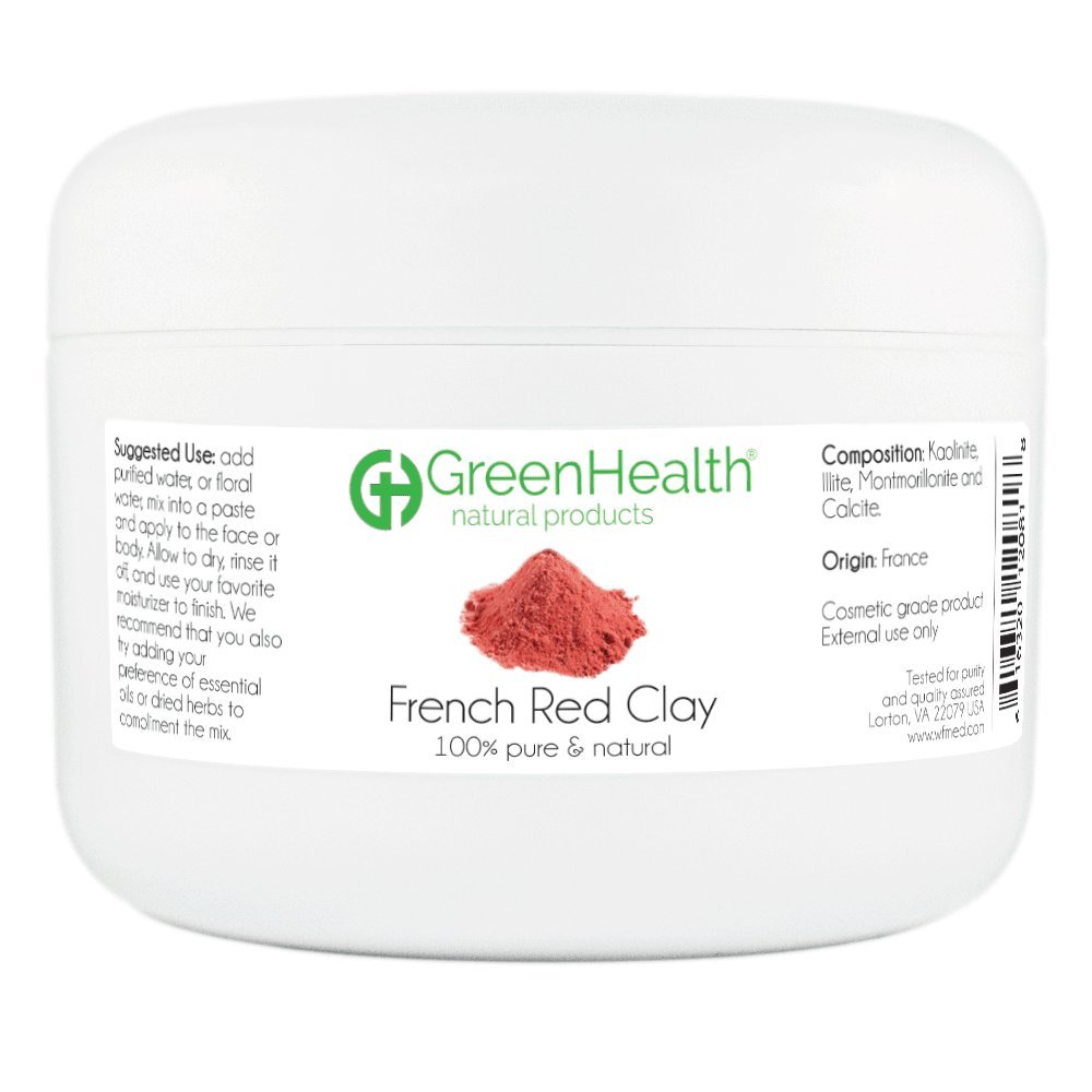 100% Pure Natural French Red Clay Powder for Face & Body - Organic Skincare & Detox Mask by GreenHealth - Perfect for Acne Treatment, Pore Cleansing & Skin Rejuvenation