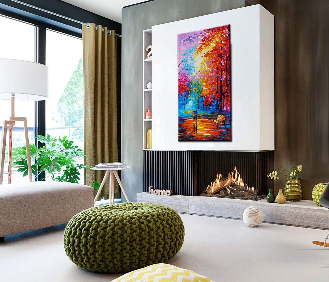 Tyed Art - Modern Abstract Landscape Oil Painting on Canvas, Textured Tree Art with Palette Knife Technique, Large Wall Art 24x48 Inch for Living Room, Bedroom & Office Decor